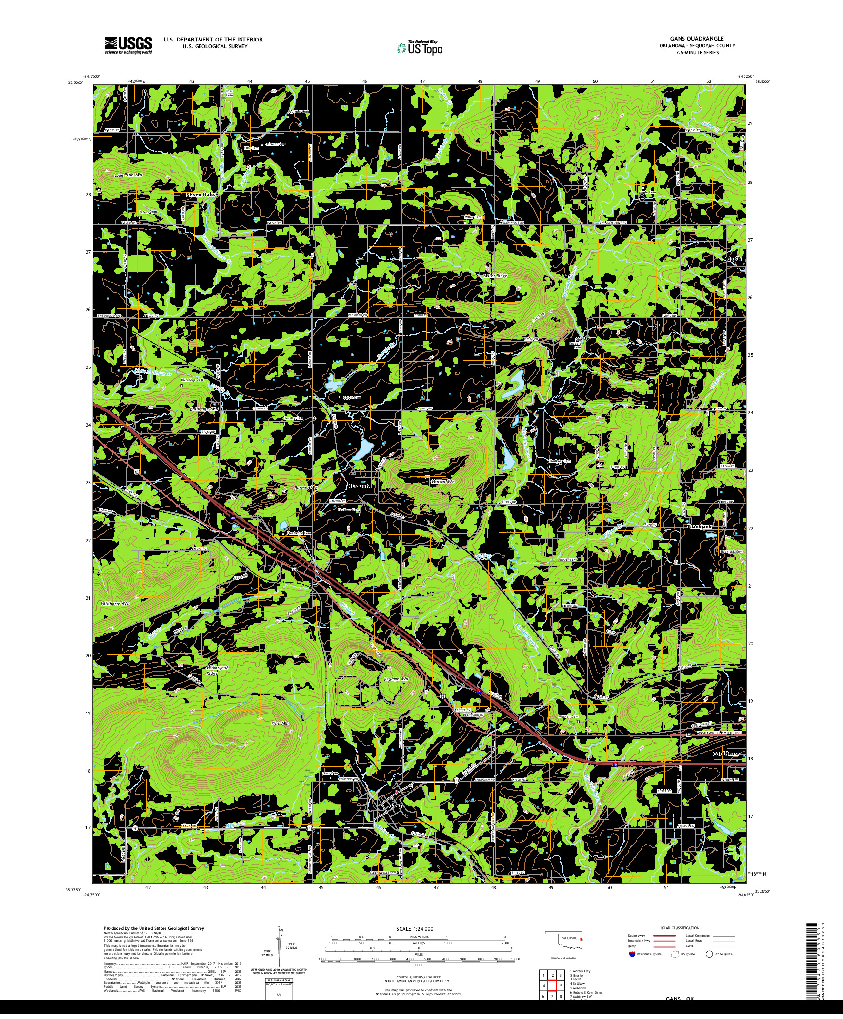 US TOPO 7.5-MINUTE MAP FOR GANS, OK