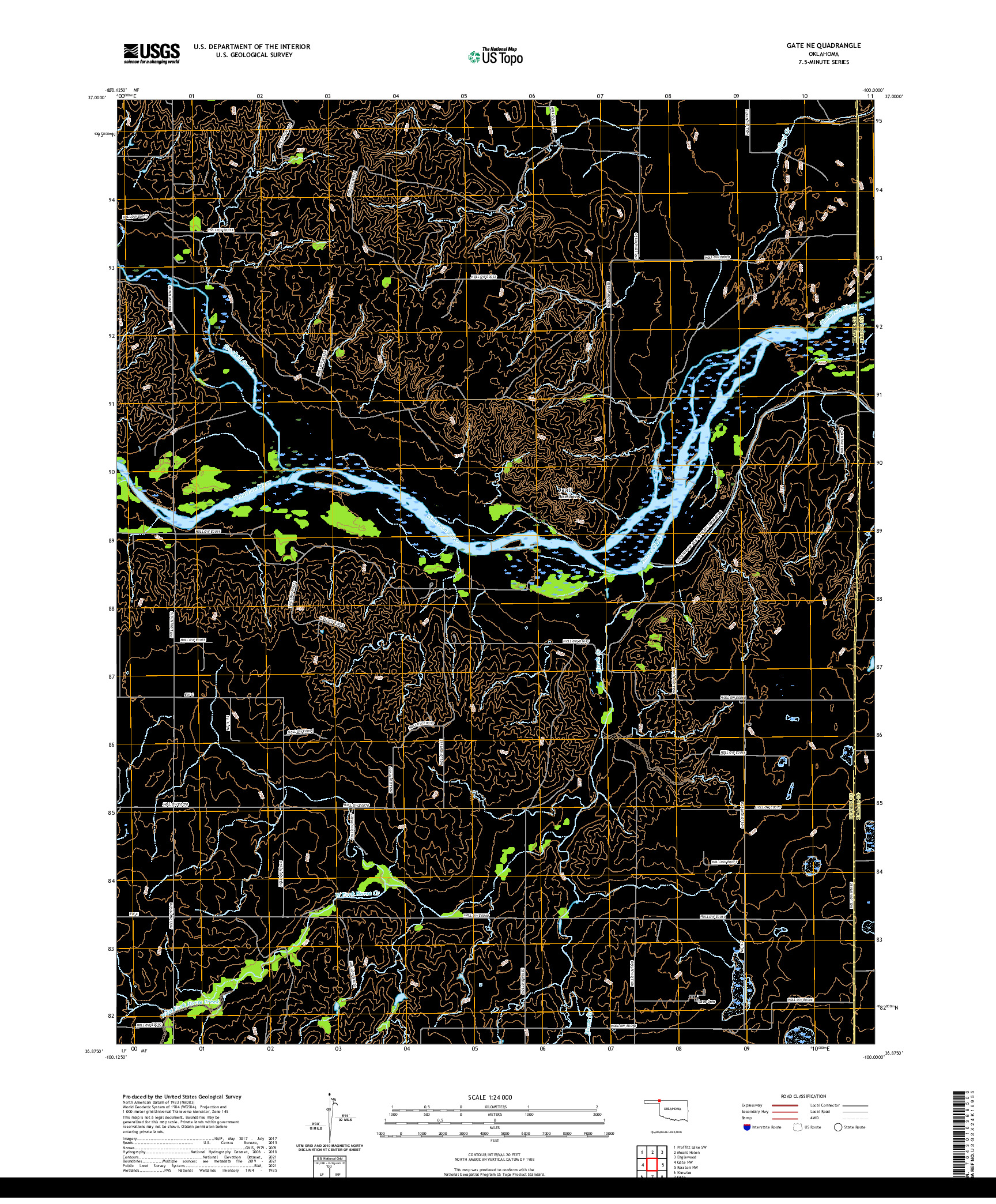 US TOPO 7.5-MINUTE MAP FOR GATE NE, OK