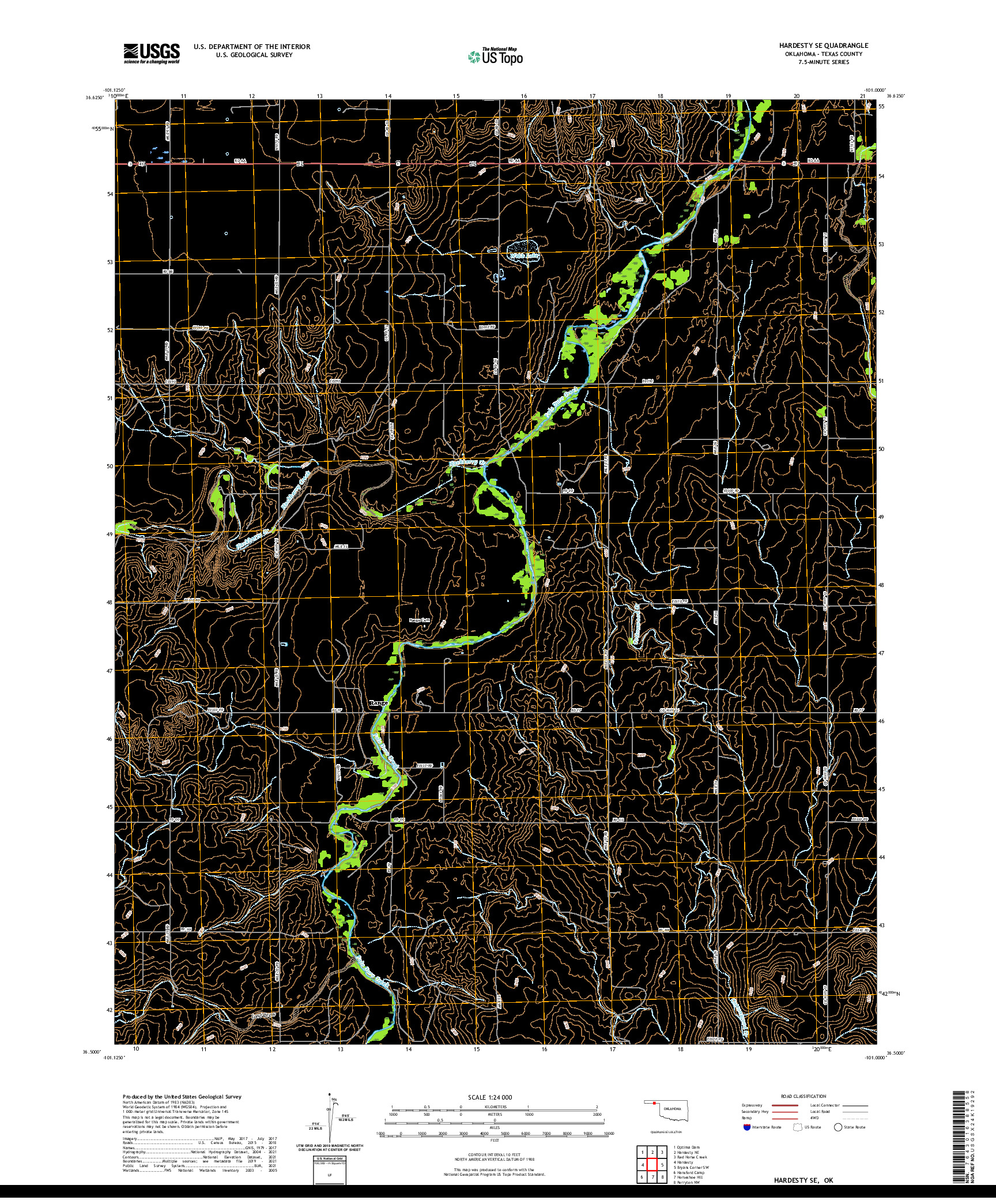 US TOPO 7.5-MINUTE MAP FOR HARDESTY SE, OK