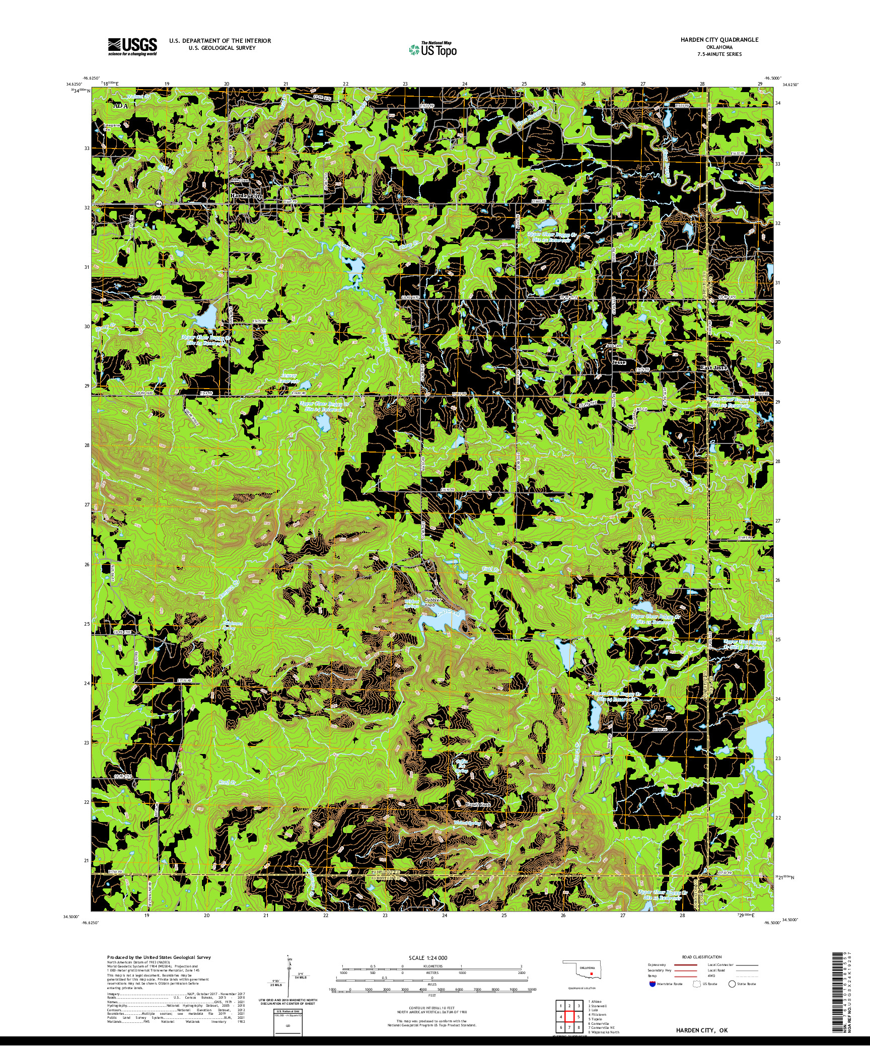 US TOPO 7.5-MINUTE MAP FOR HARDEN CITY, OK