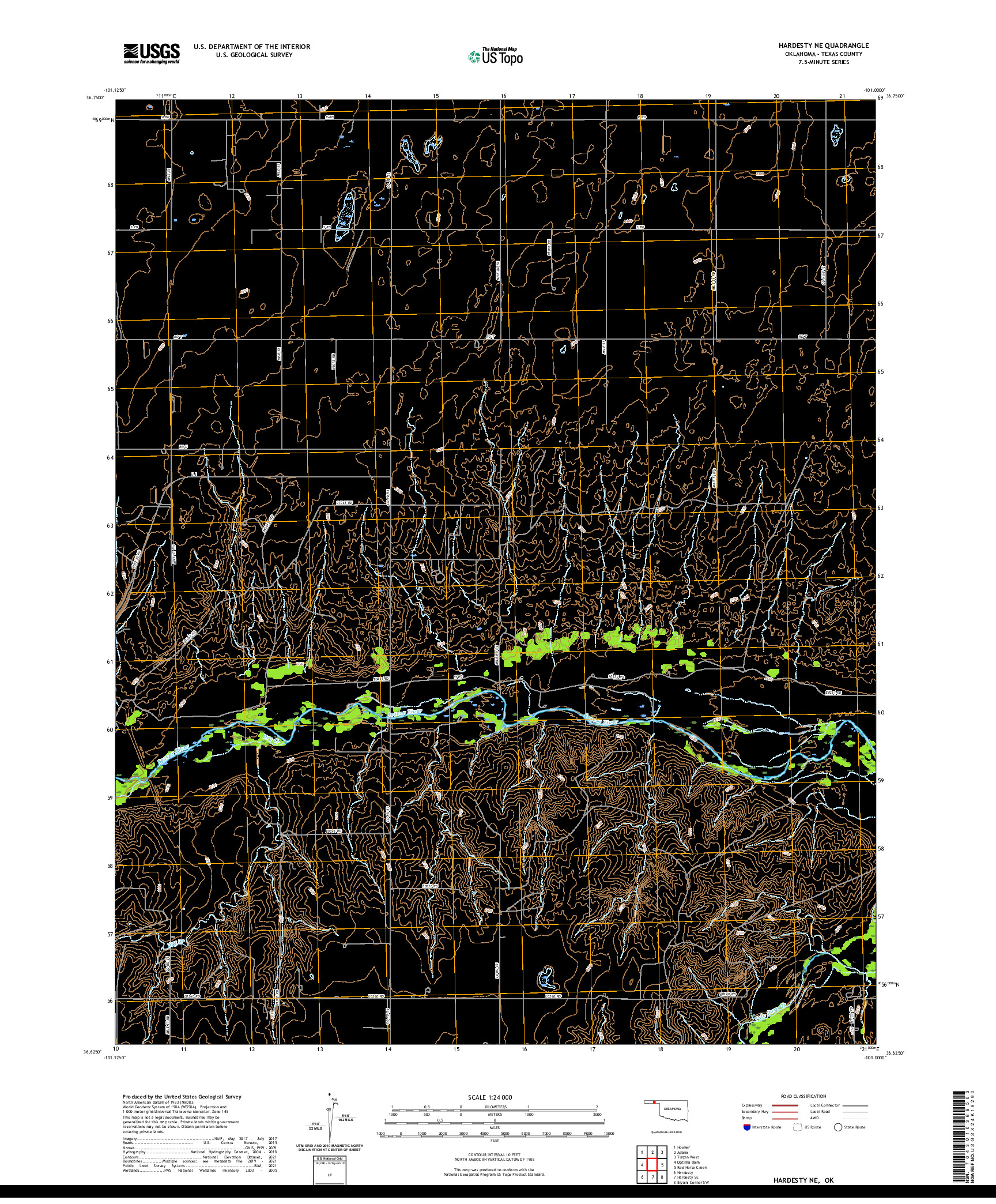 US TOPO 7.5-MINUTE MAP FOR HARDESTY NE, OK