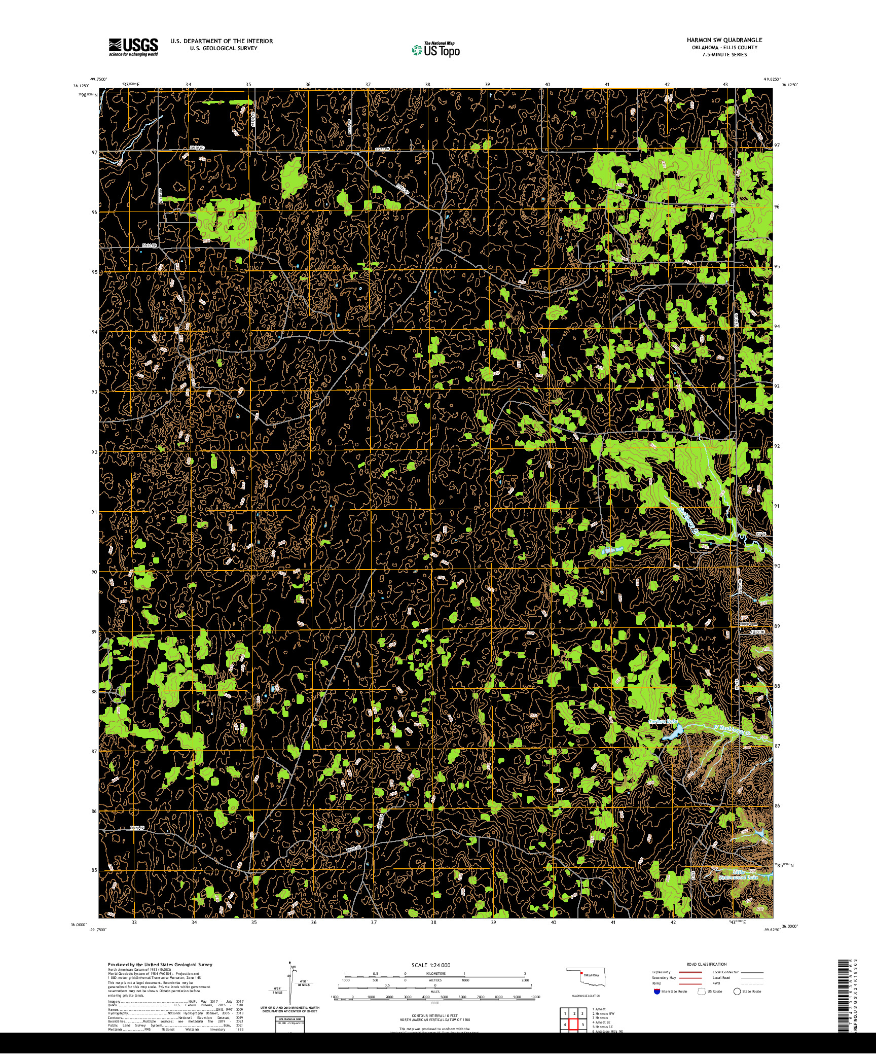 US TOPO 7.5-MINUTE MAP FOR HARMON SW, OK