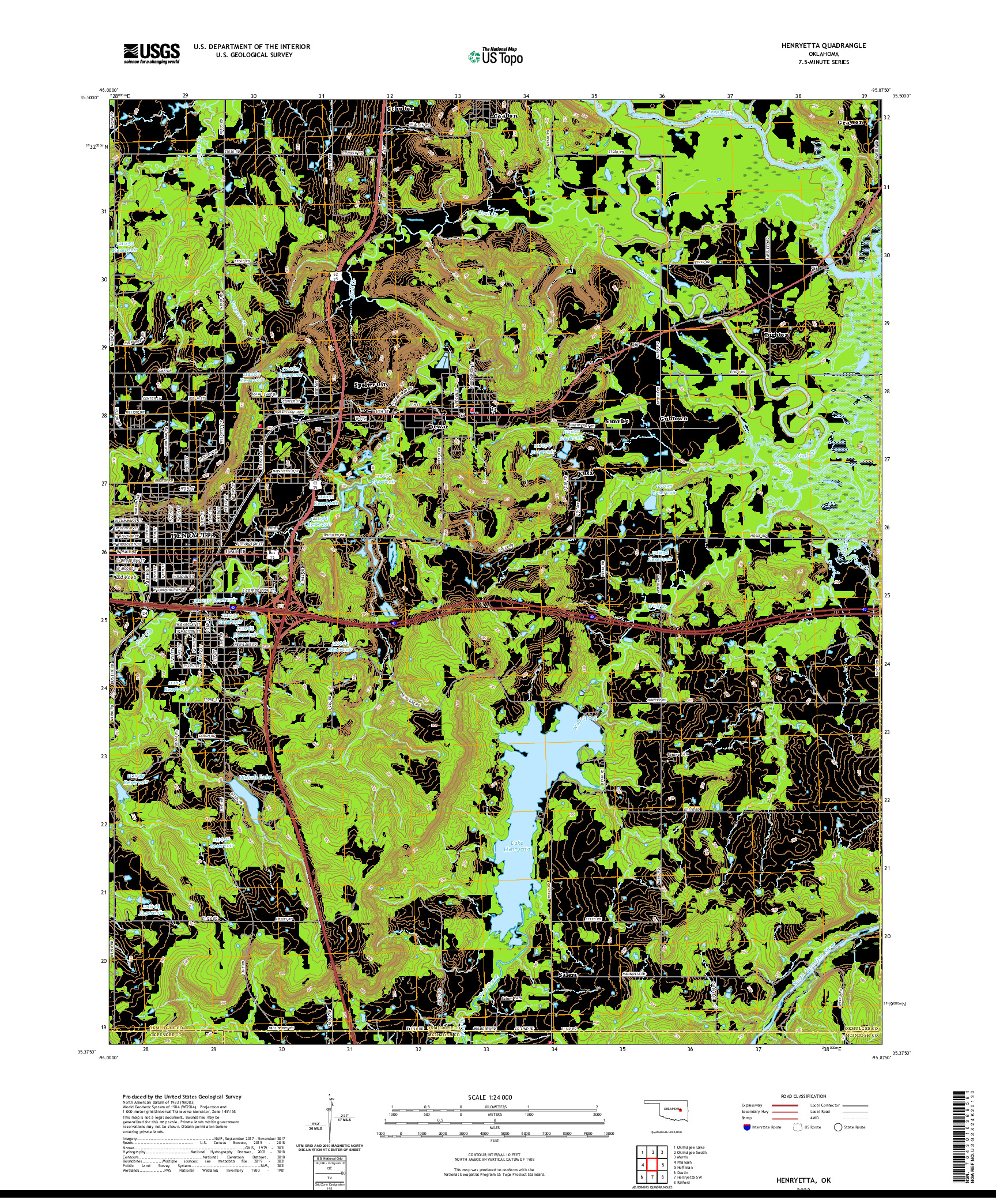 US TOPO 7.5-MINUTE MAP FOR HENRYETTA, OK