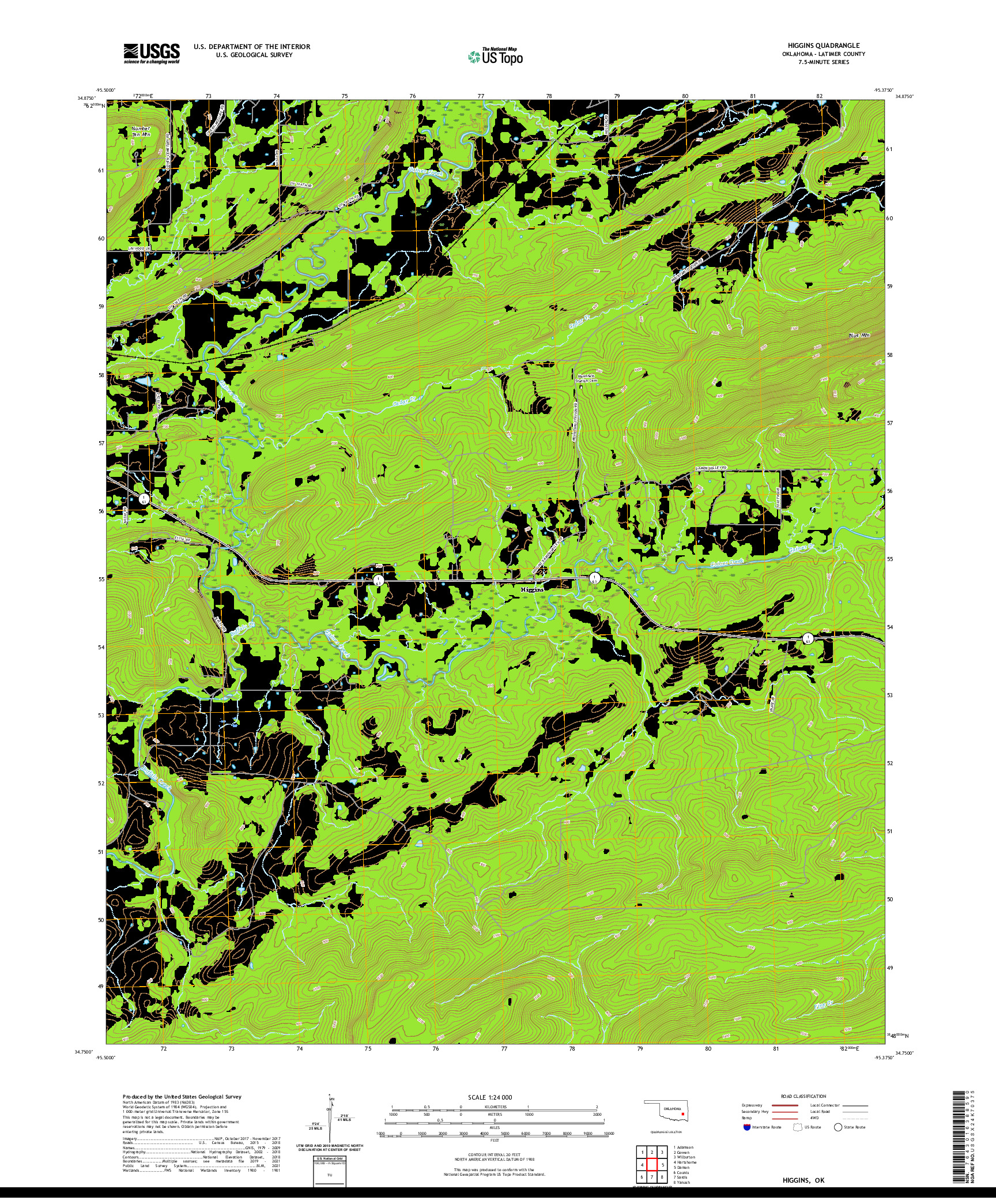 US TOPO 7.5-MINUTE MAP FOR HIGGINS, OK