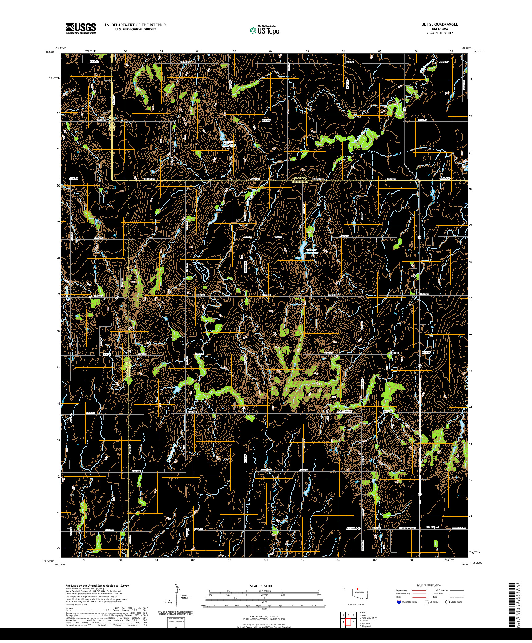 US TOPO 7.5-MINUTE MAP FOR JET SE, OK