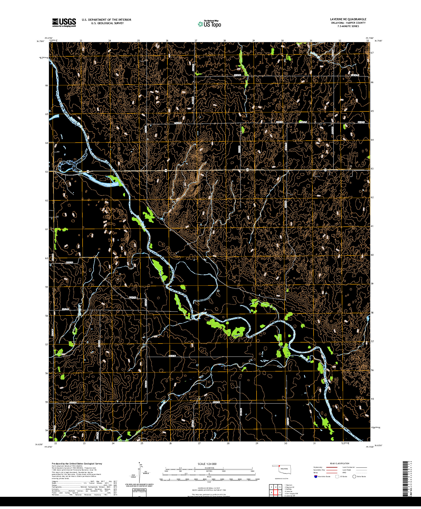 US TOPO 7.5-MINUTE MAP FOR LAVERNE NE, OK