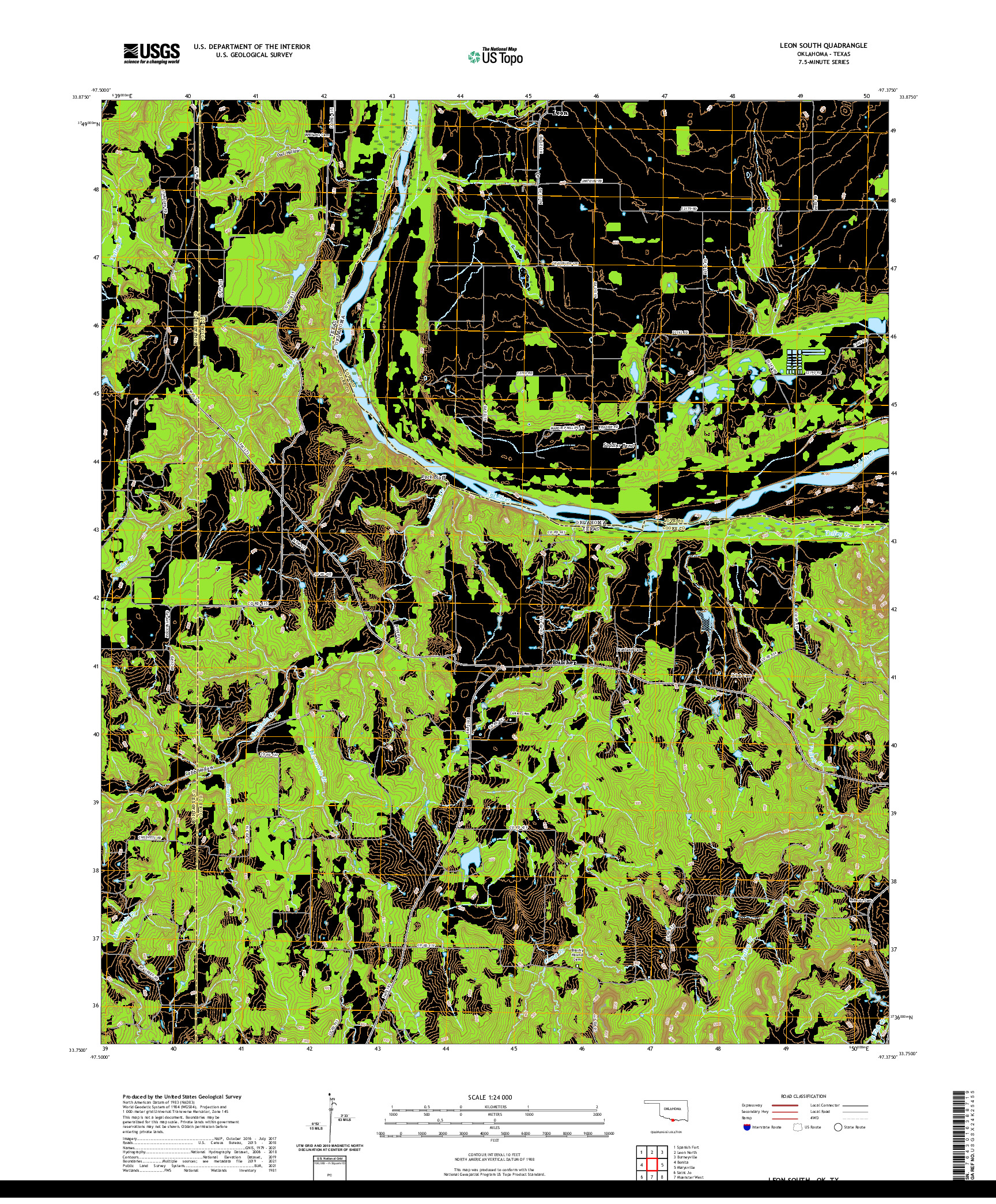 US TOPO 7.5-MINUTE MAP FOR LEON SOUTH, OK,TX