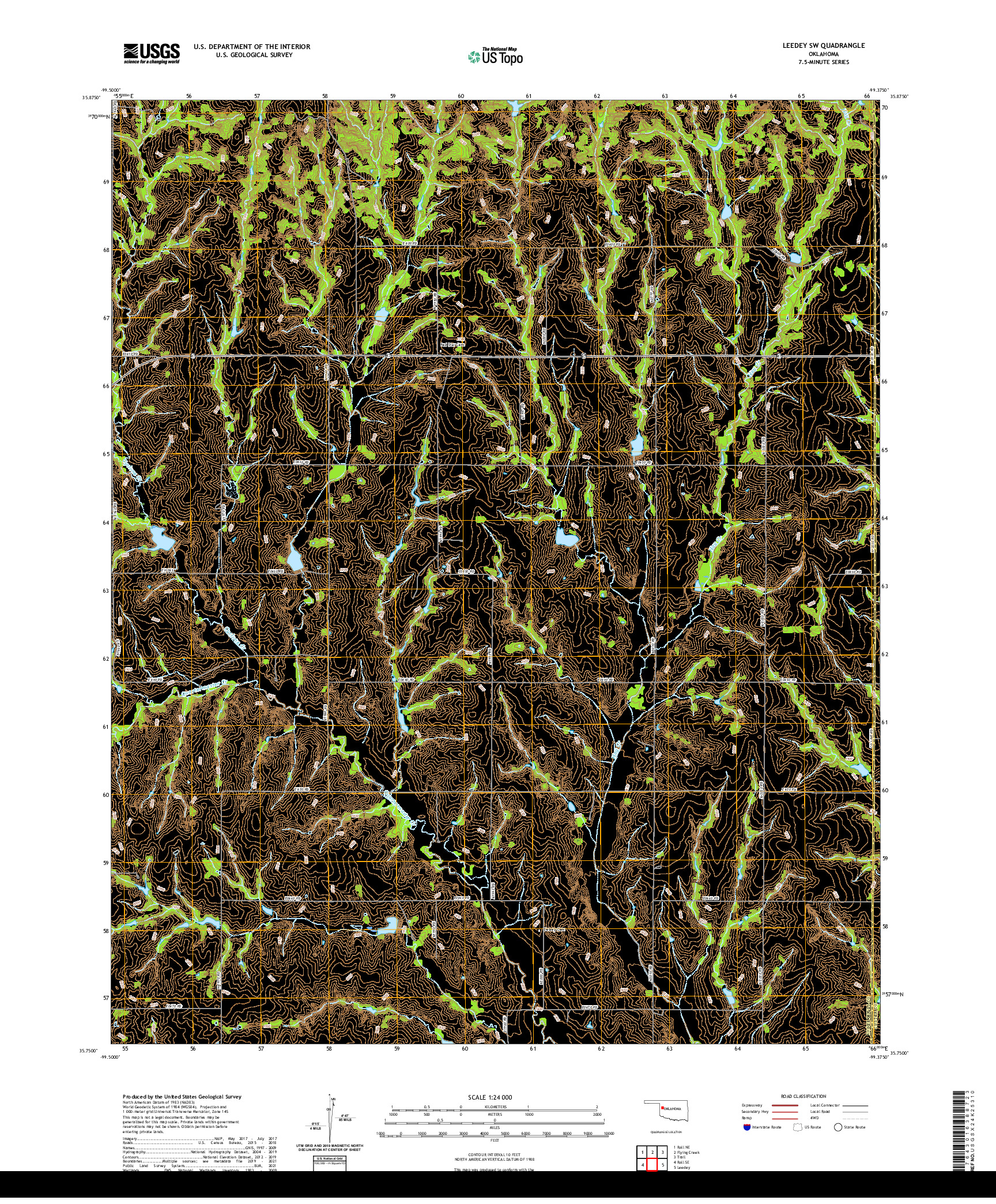 US TOPO 7.5-MINUTE MAP FOR LEEDEY SW, OK