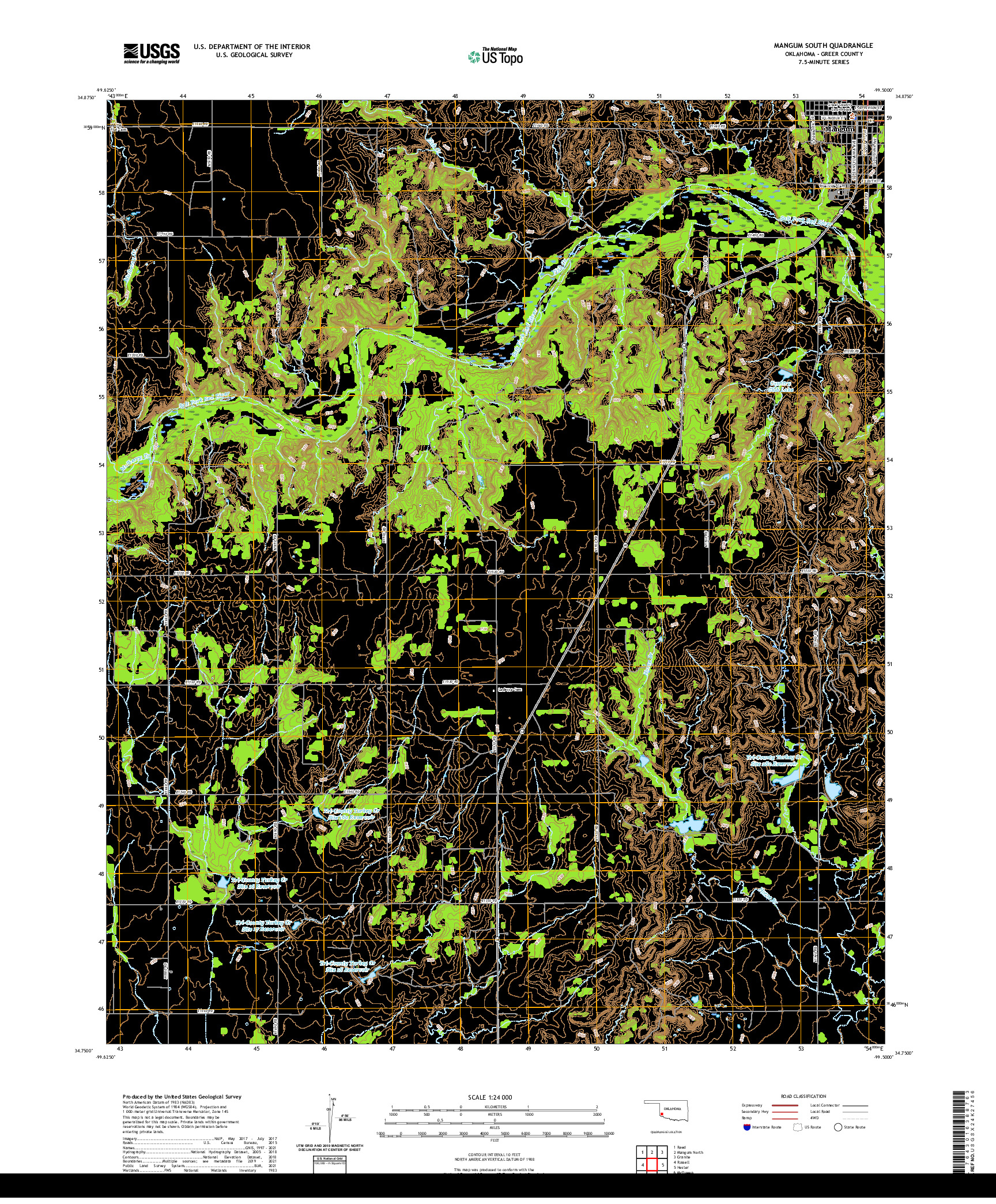 US TOPO 7.5-MINUTE MAP FOR MANGUM SOUTH, OK