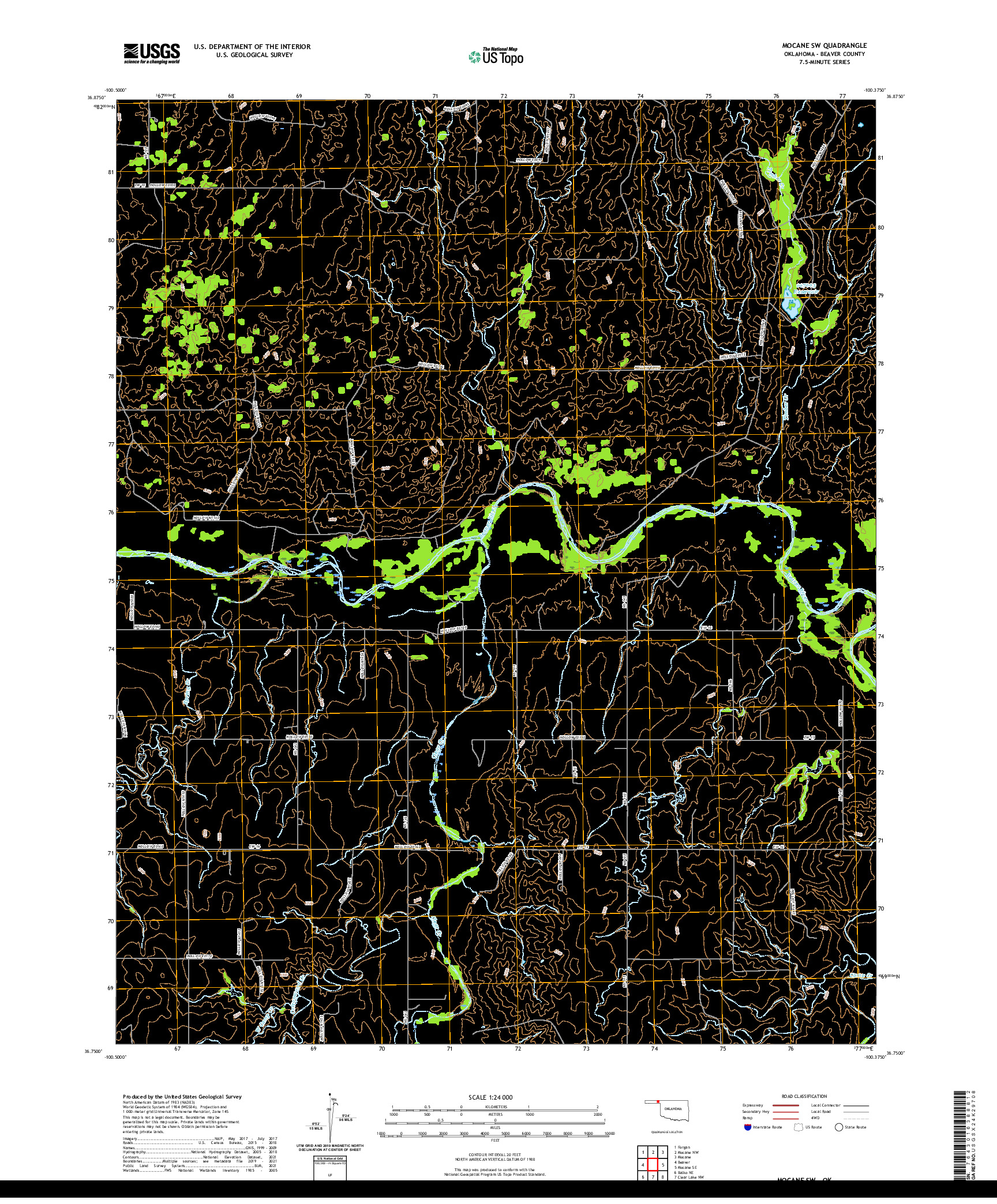 US TOPO 7.5-MINUTE MAP FOR MOCANE SW, OK