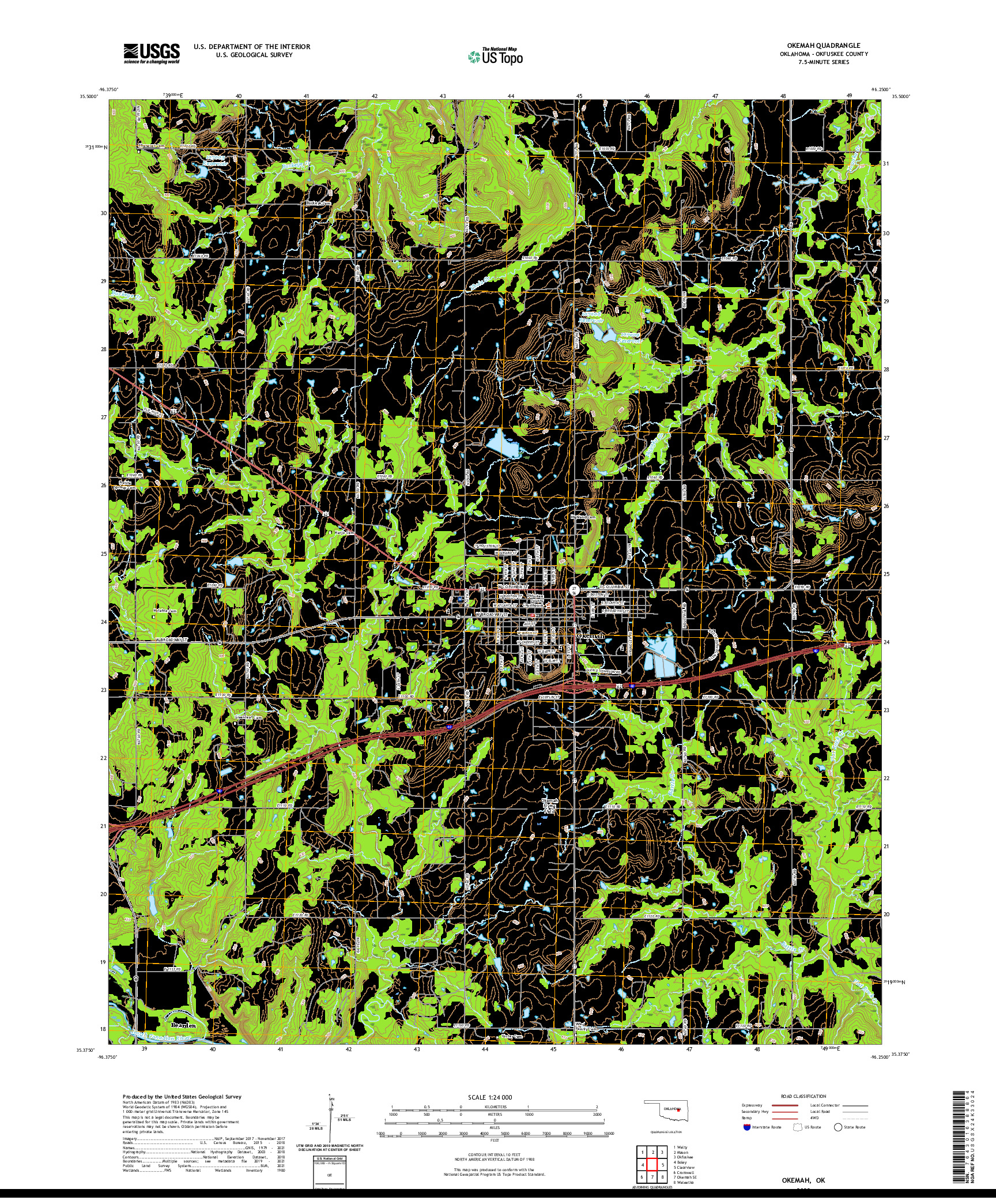 US TOPO 7.5-MINUTE MAP FOR OKEMAH, OK