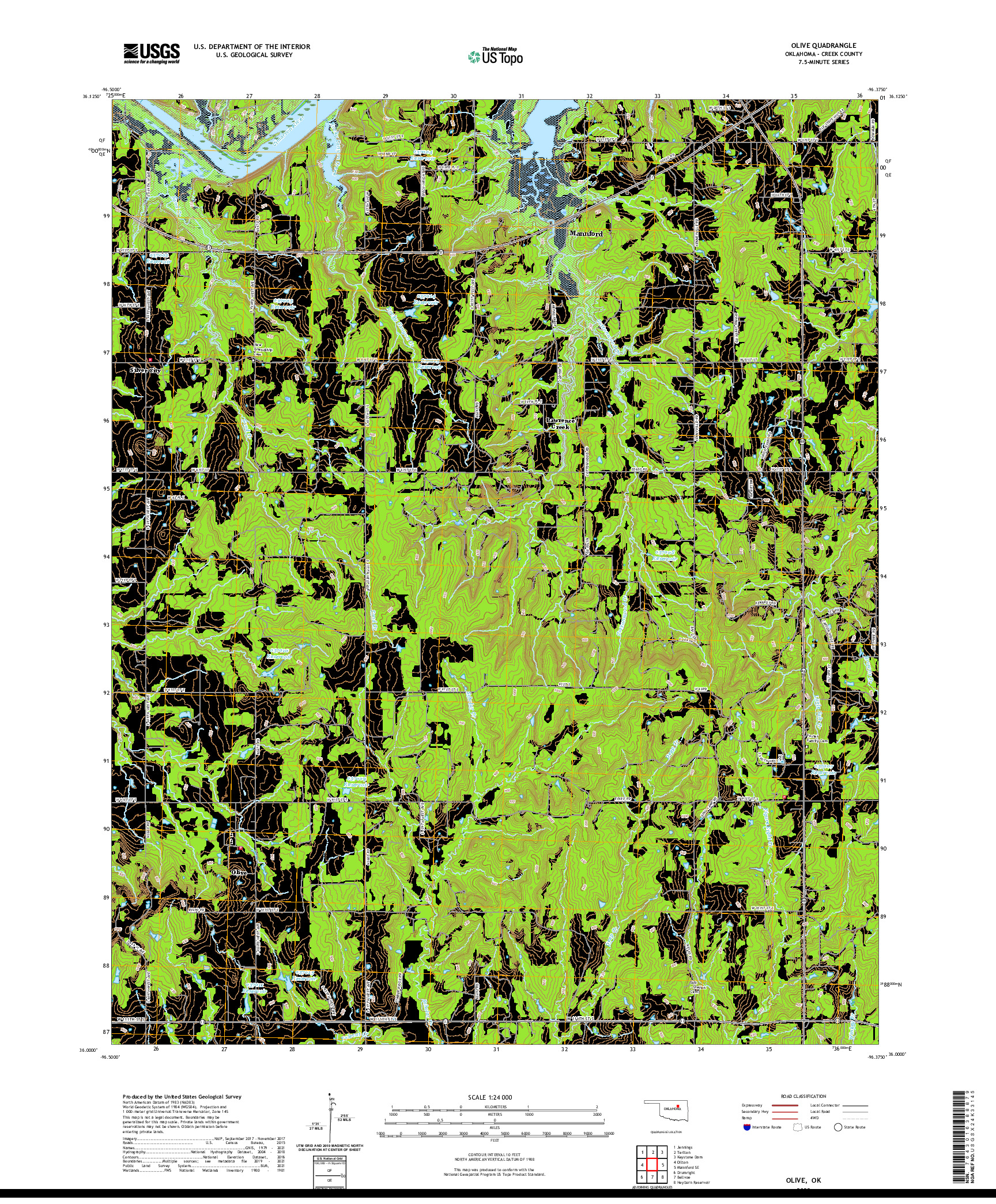 US TOPO 7.5-MINUTE MAP FOR OLIVE, OK