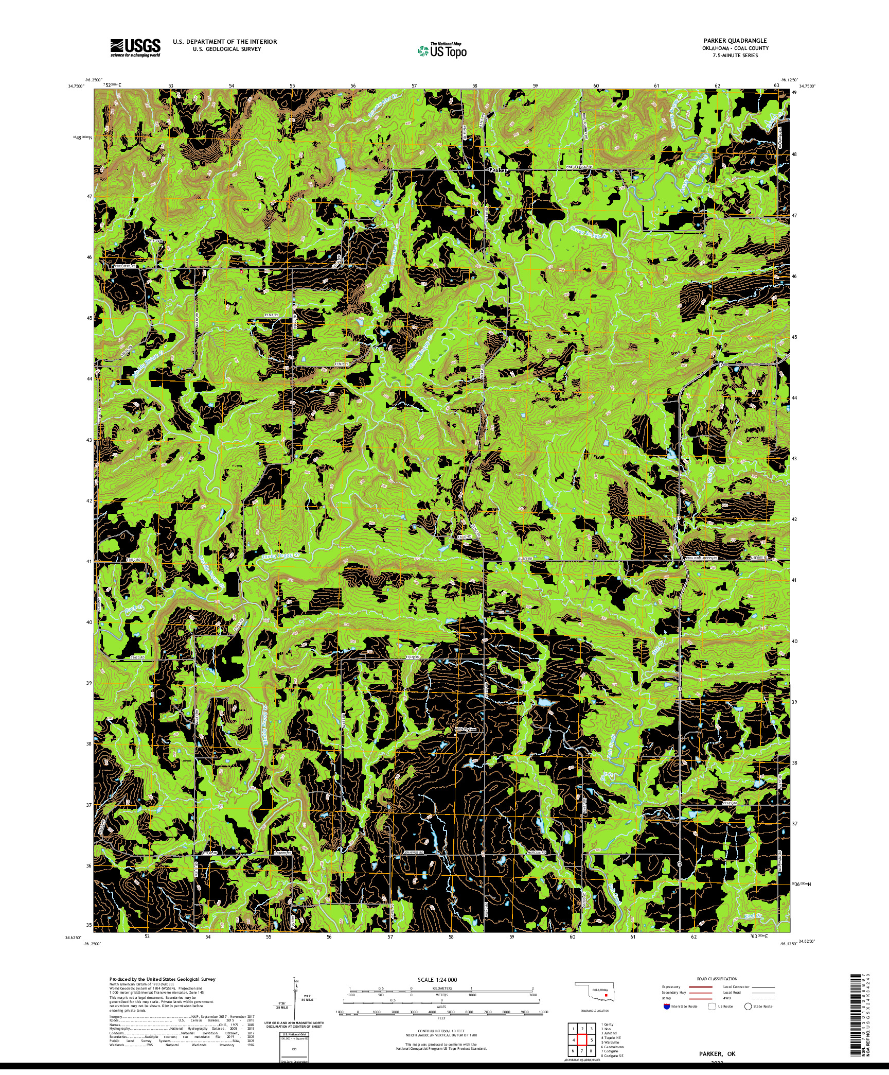 US TOPO 7.5-MINUTE MAP FOR PARKER, OK