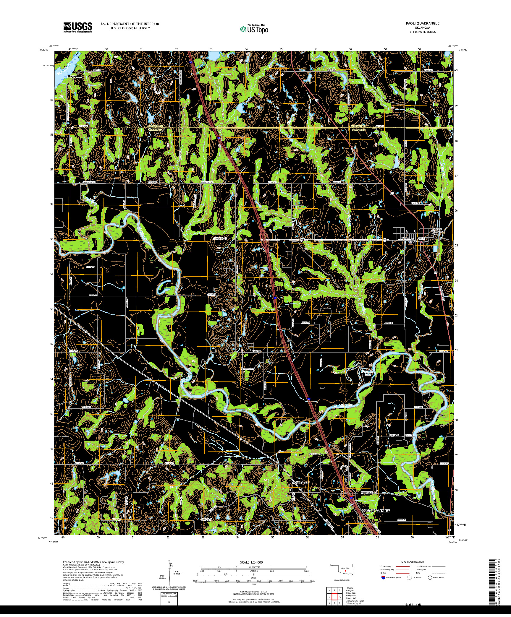 US TOPO 7.5-MINUTE MAP FOR PAOLI, OK