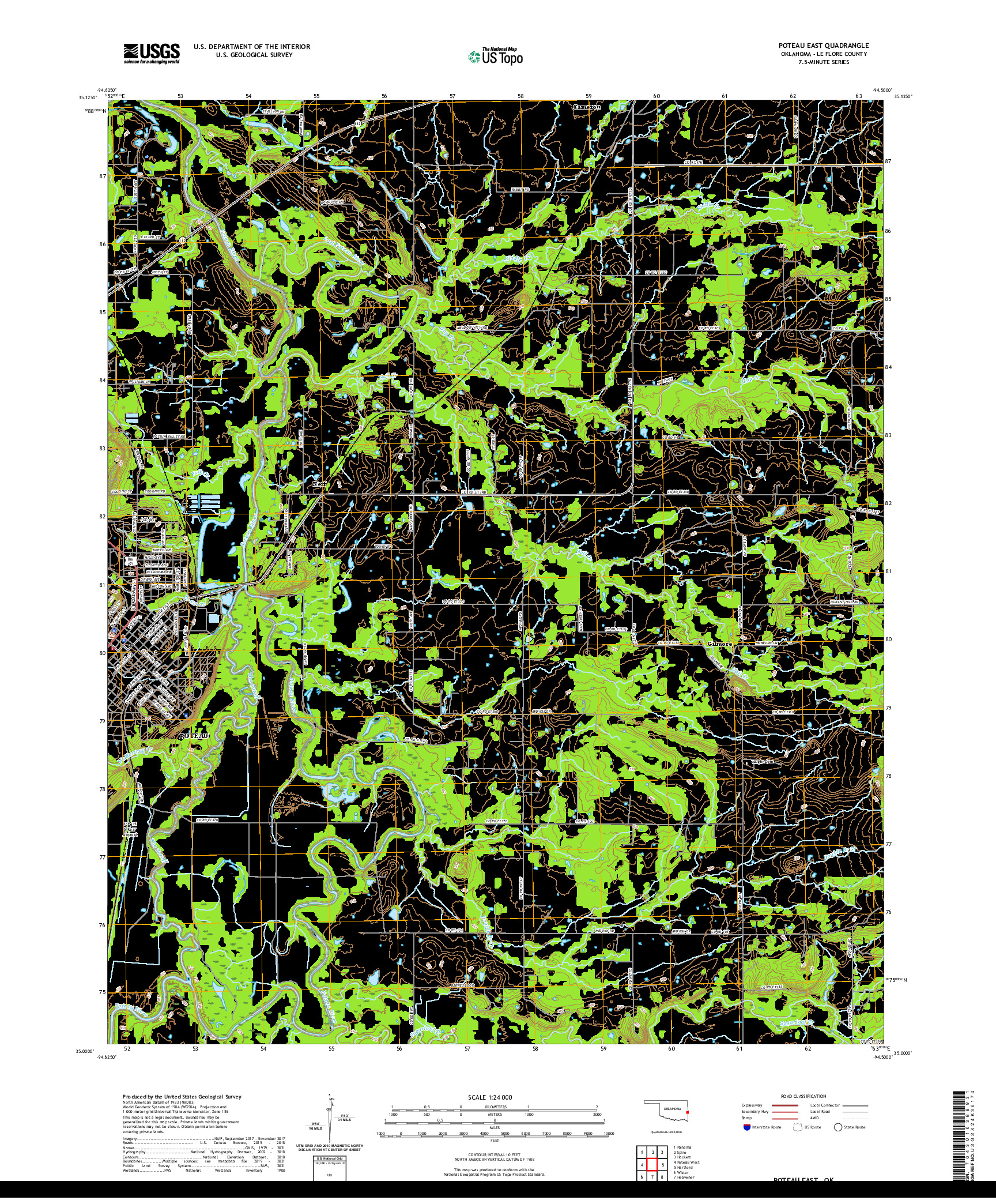 US TOPO 7.5-MINUTE MAP FOR POTEAU EAST, OK