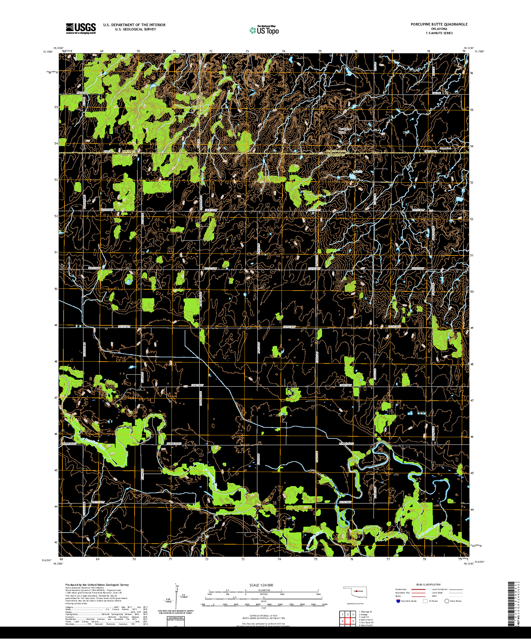 US TOPO 7.5-MINUTE MAP FOR PORCUPINE BUTTE, OK