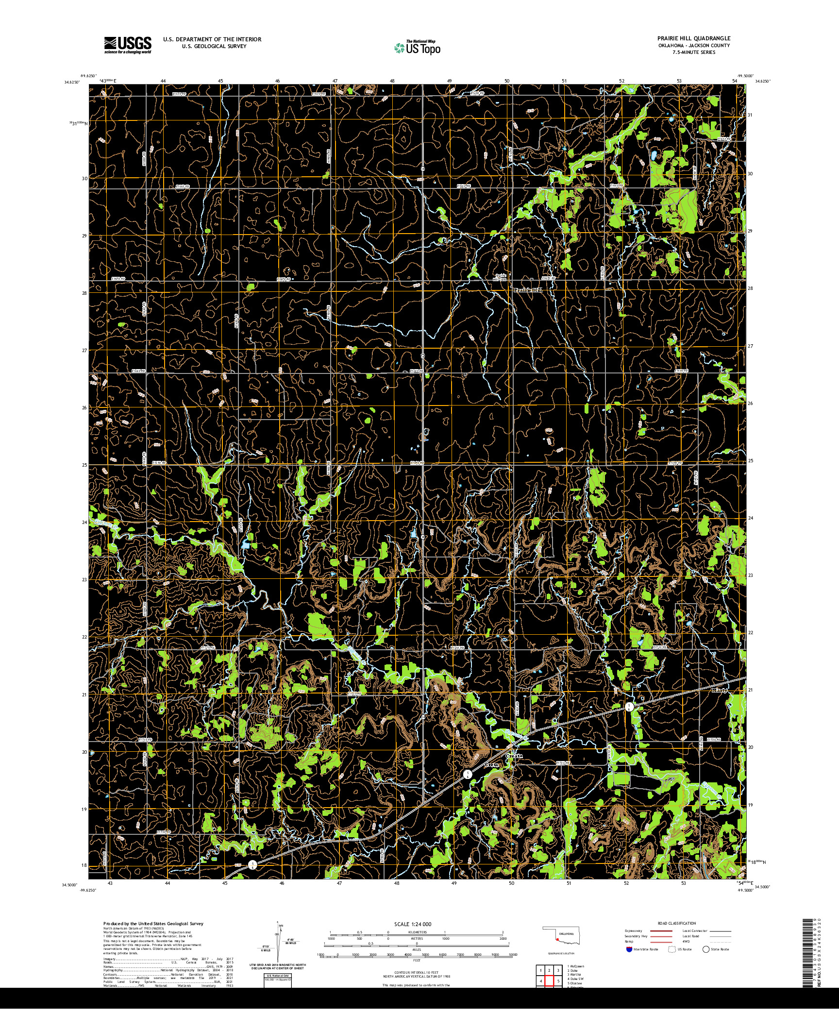 US TOPO 7.5-MINUTE MAP FOR PRAIRIE HILL, OK