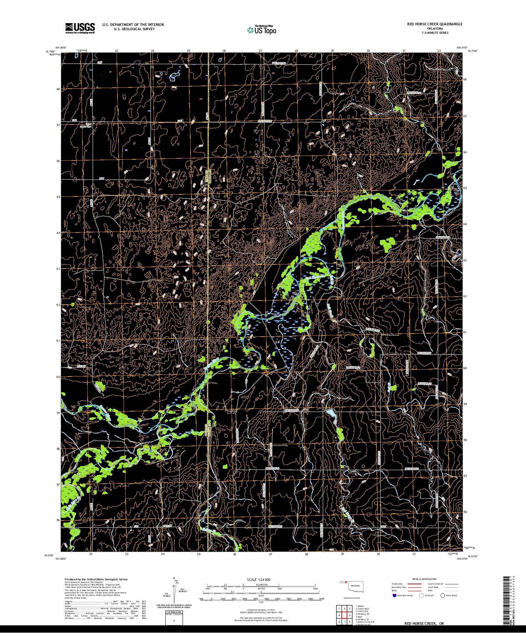 US TOPO 7.5-MINUTE MAP FOR RED HORSE CREEK, OK