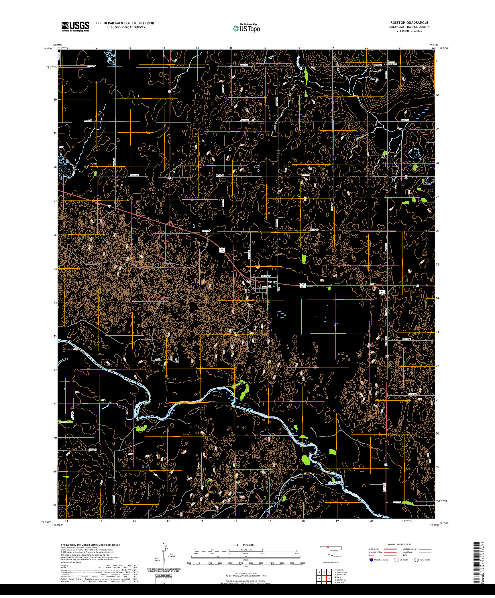 US TOPO 7.5-MINUTE MAP FOR ROSSTON, OK