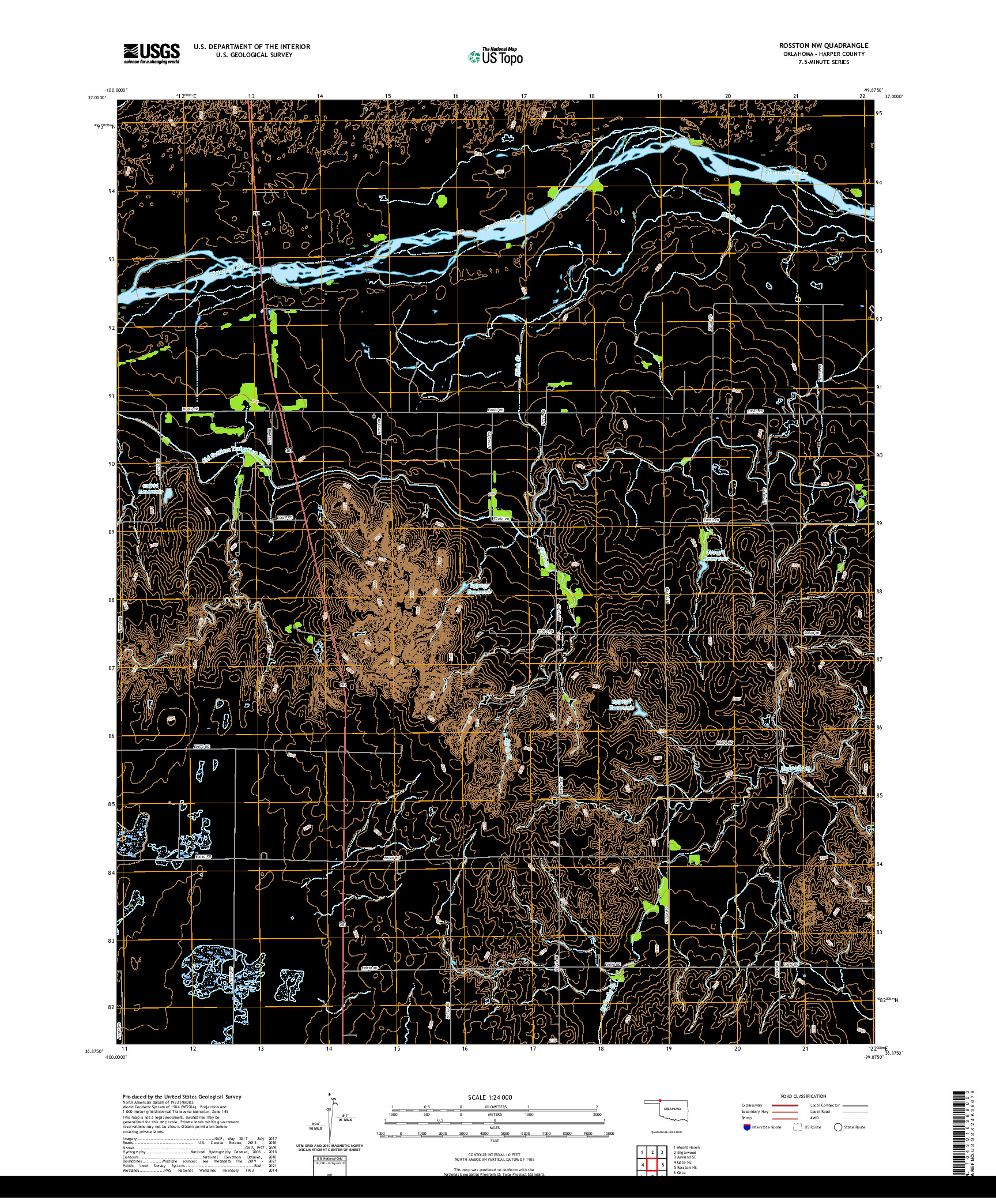 US TOPO 7.5-MINUTE MAP FOR ROSSTON NW, OK