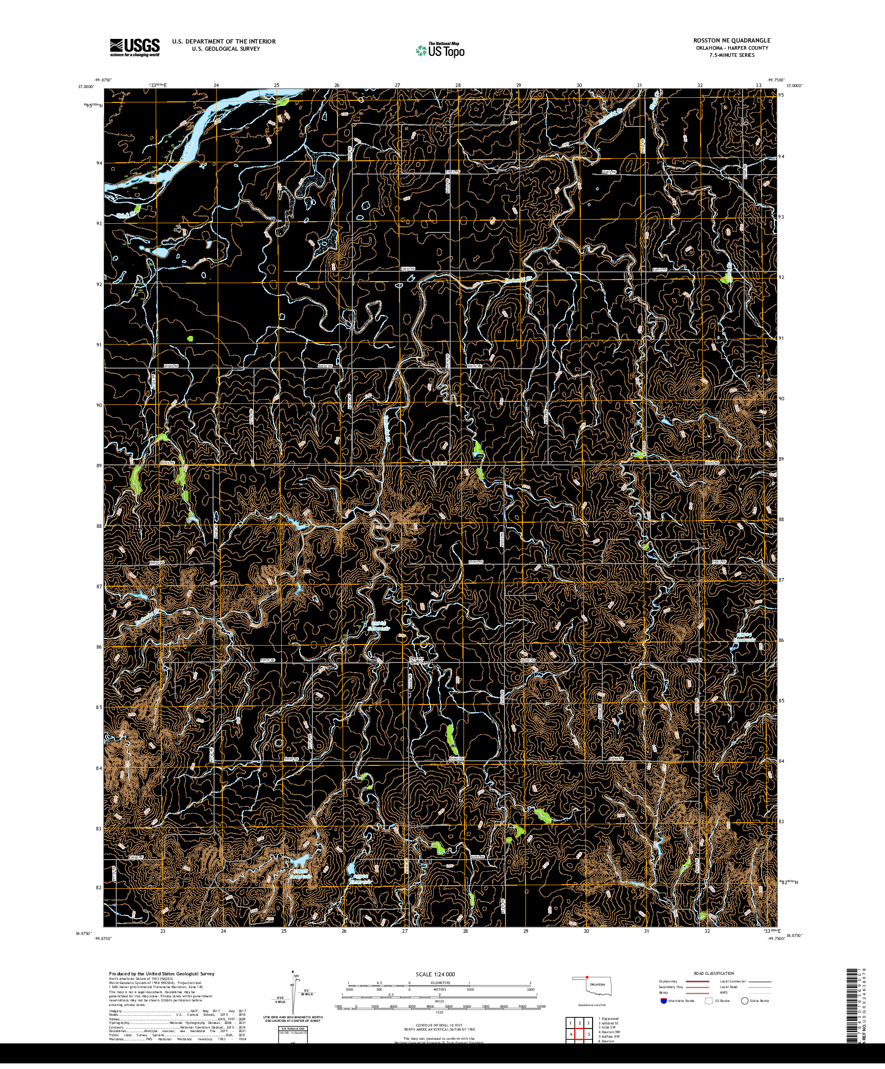 US TOPO 7.5-MINUTE MAP FOR ROSSTON NE, OK