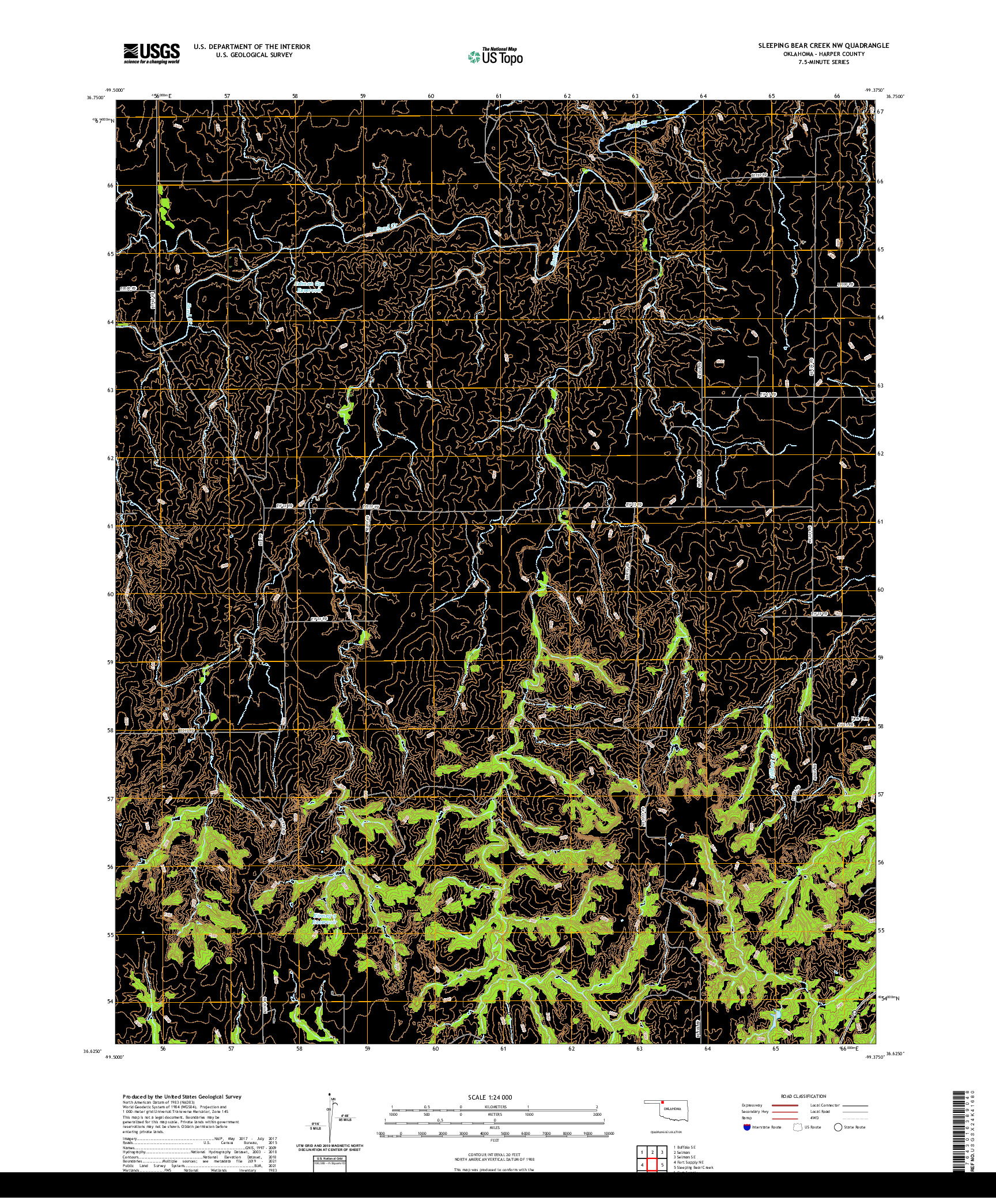 US TOPO 7.5-MINUTE MAP FOR SLEEPING BEAR CREEK NW, OK