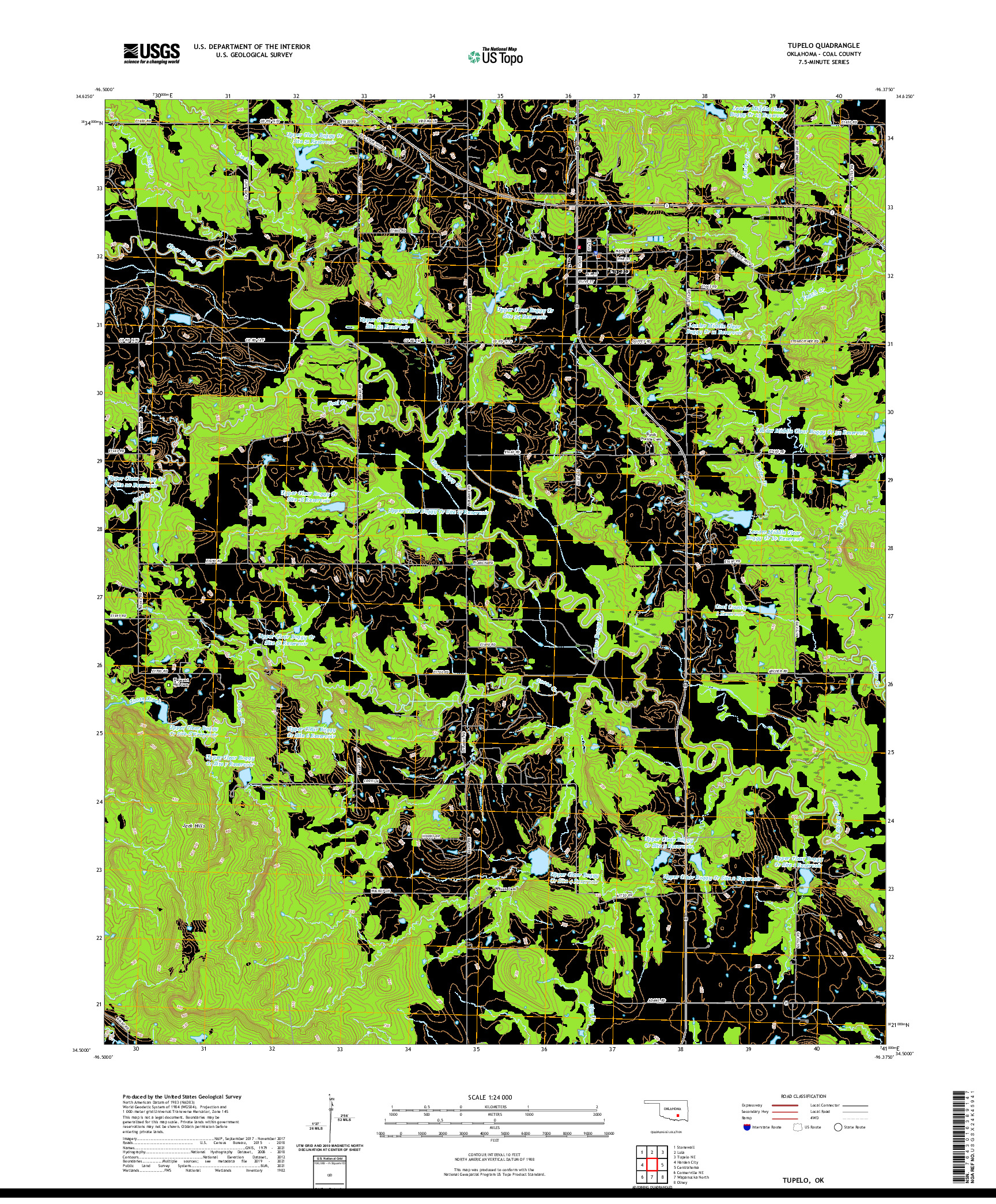 US TOPO 7.5-MINUTE MAP FOR TUPELO, OK