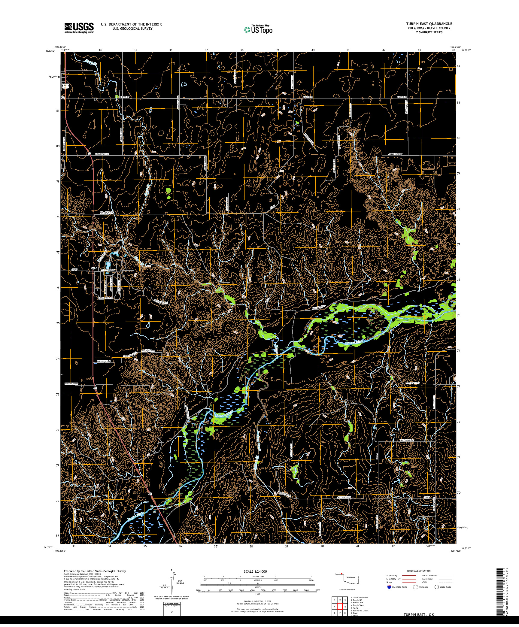 US TOPO 7.5-MINUTE MAP FOR TURPIN EAST, OK