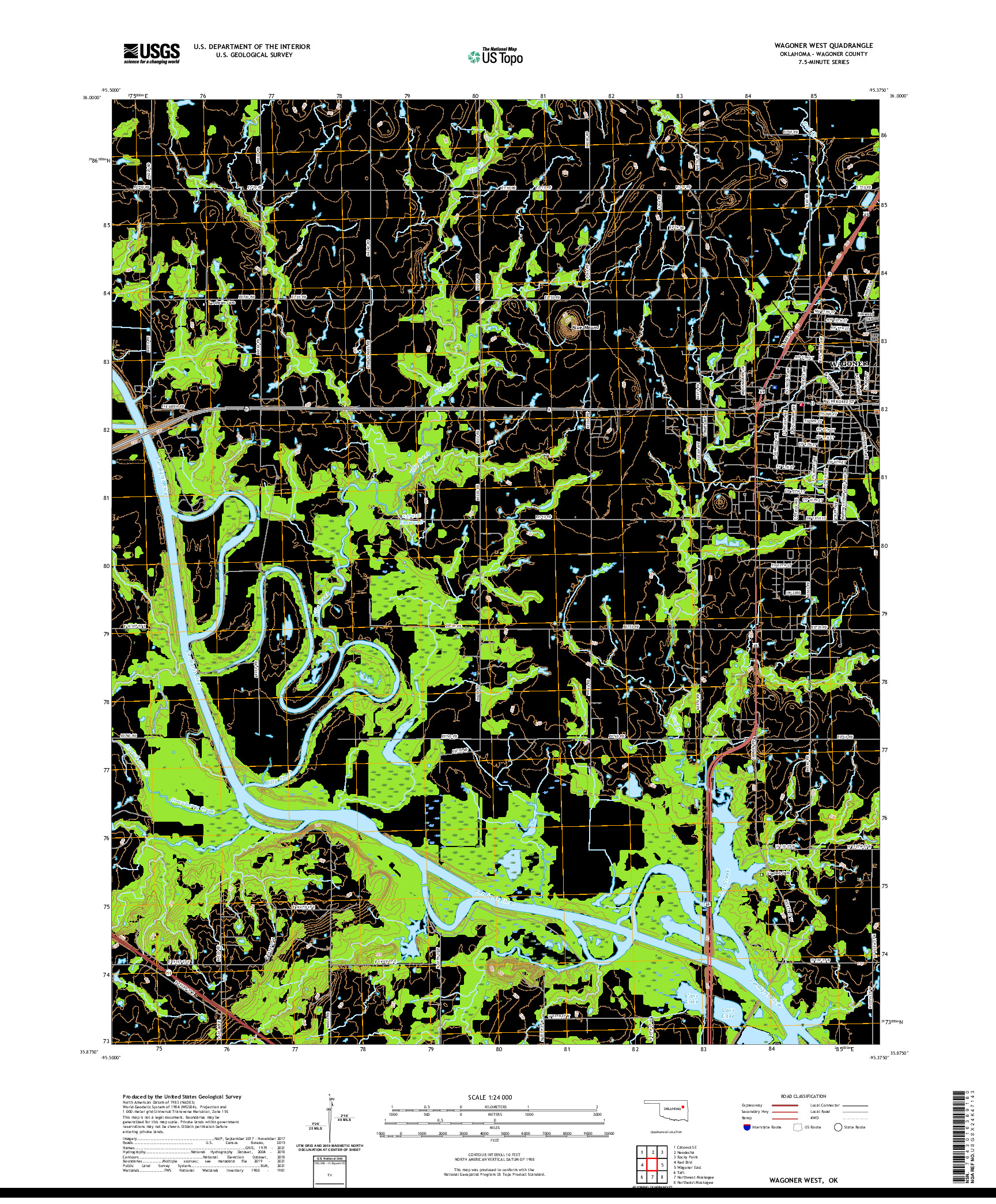 US TOPO 7.5-MINUTE MAP FOR WAGONER WEST, OK