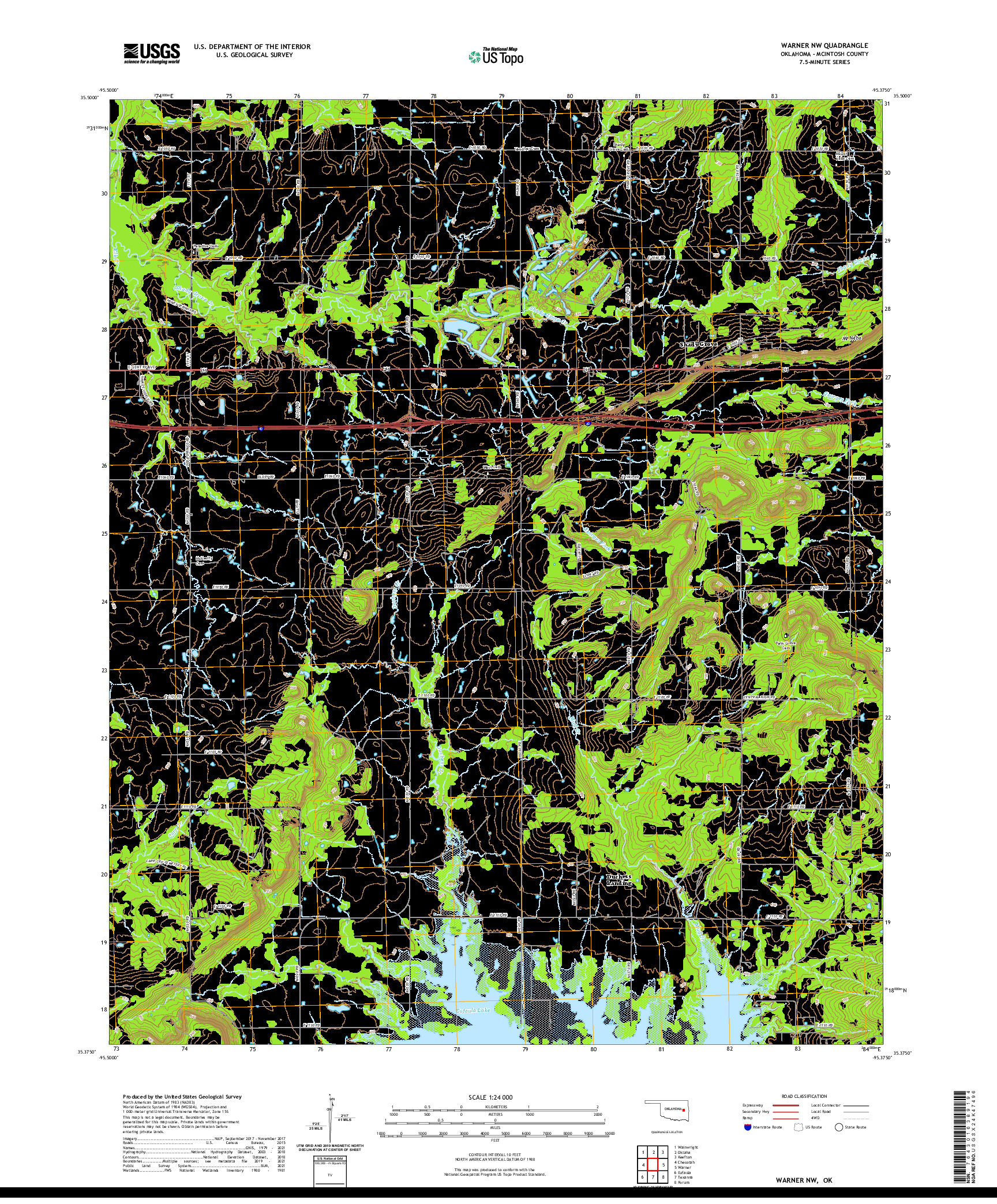 US TOPO 7.5-MINUTE MAP FOR WARNER NW, OK