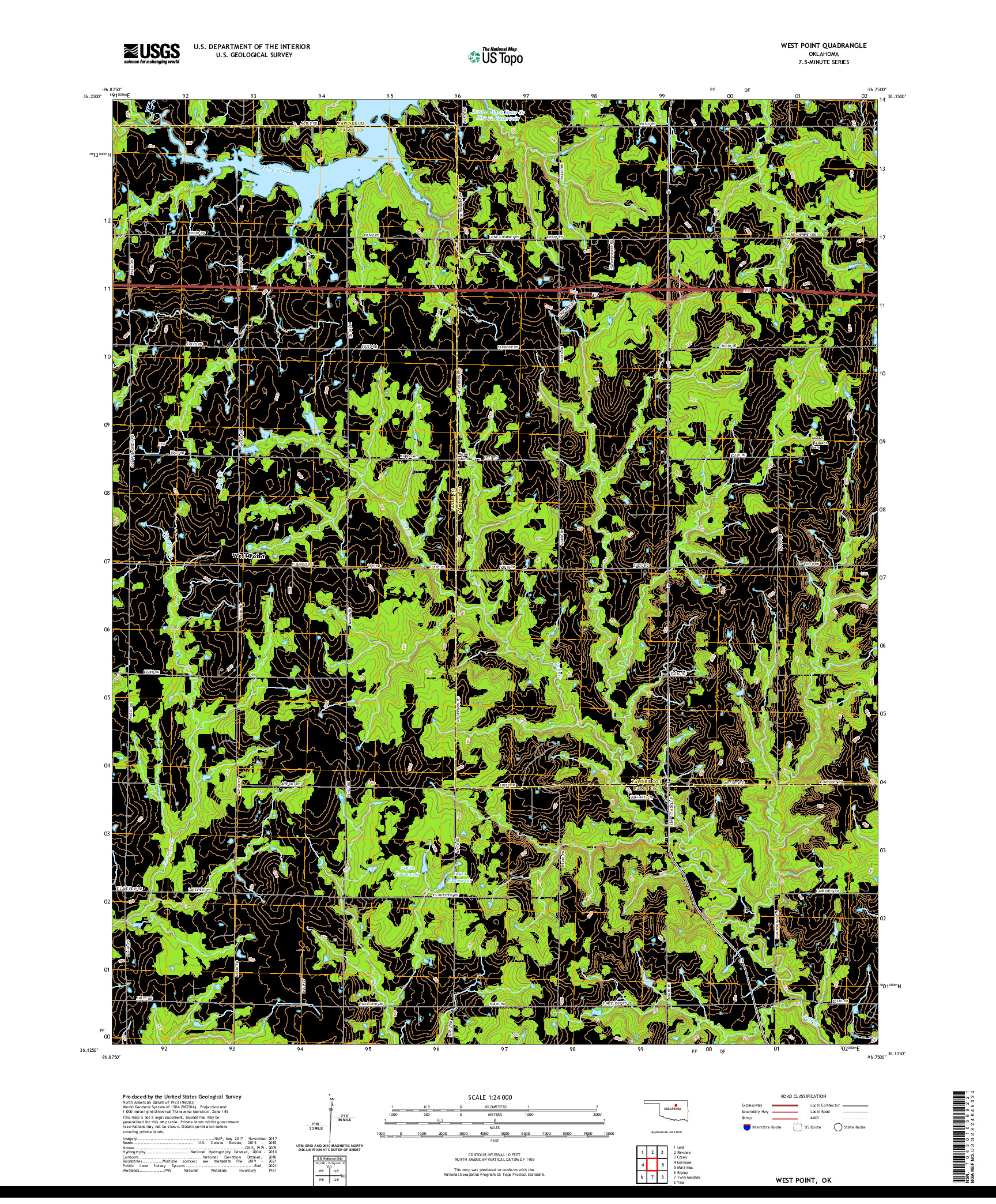 US TOPO 7.5-MINUTE MAP FOR WEST POINT, OK