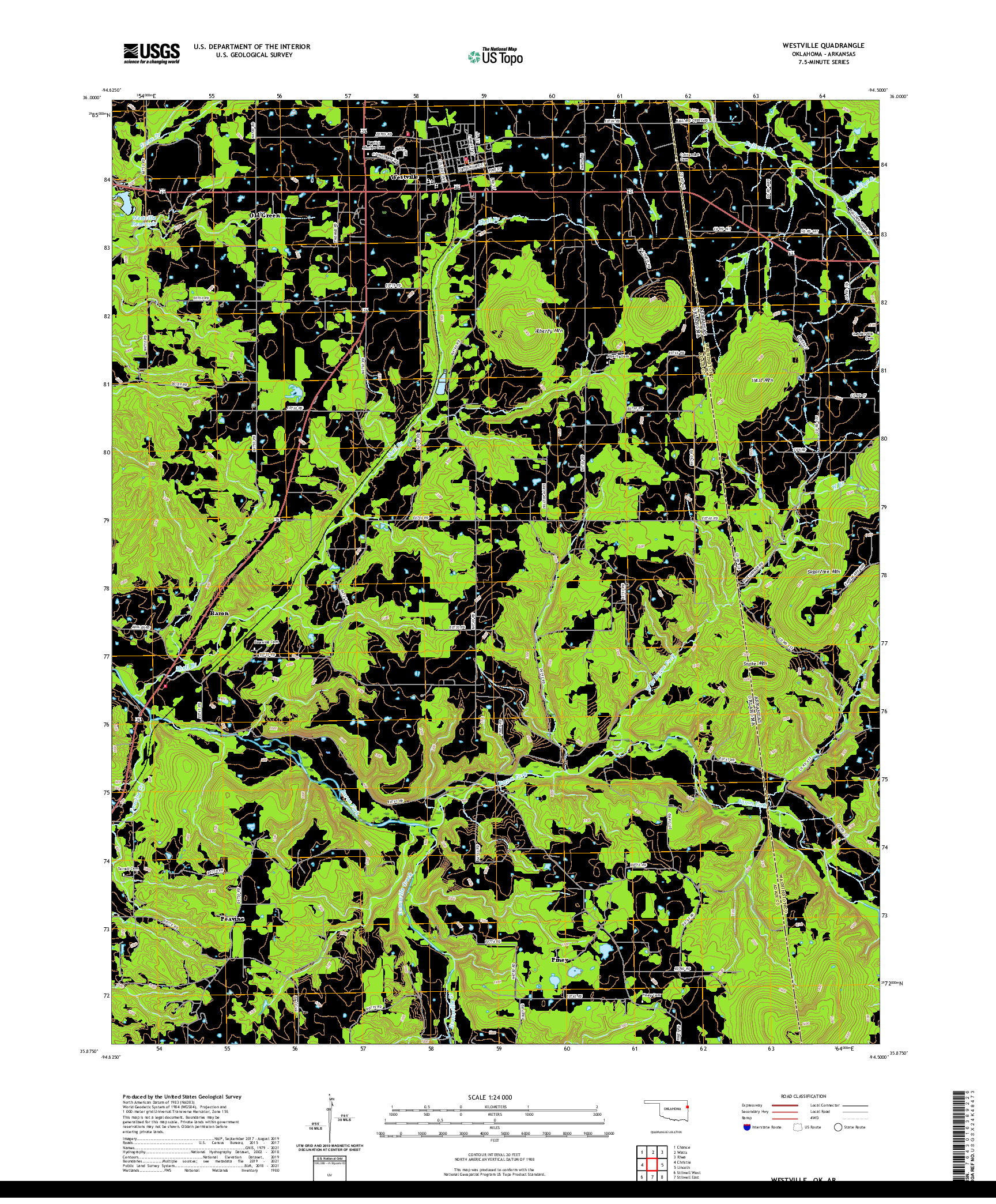 US TOPO 7.5-MINUTE MAP FOR WESTVILLE, OK,AR