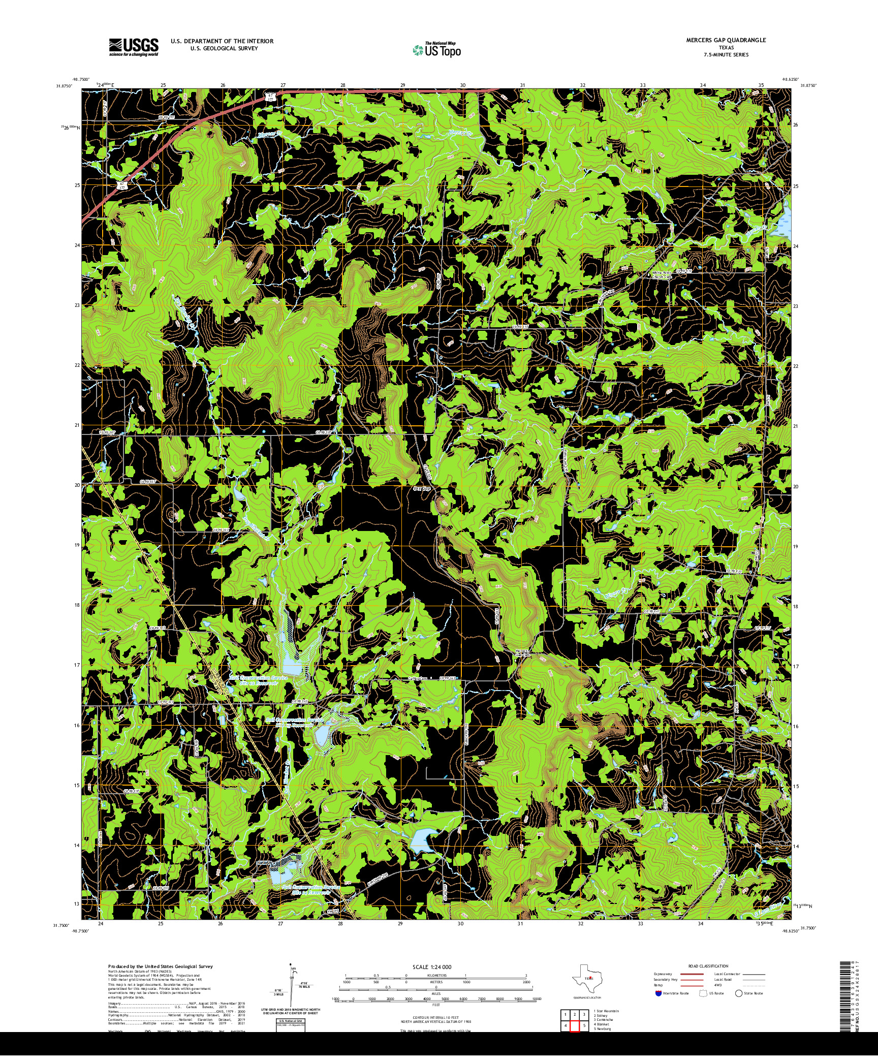 US TOPO 7.5-MINUTE MAP FOR MERCERS GAP, TX