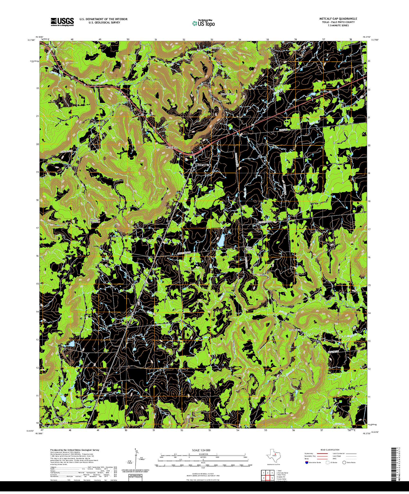 US TOPO 7.5-MINUTE MAP FOR METCALF GAP, TX