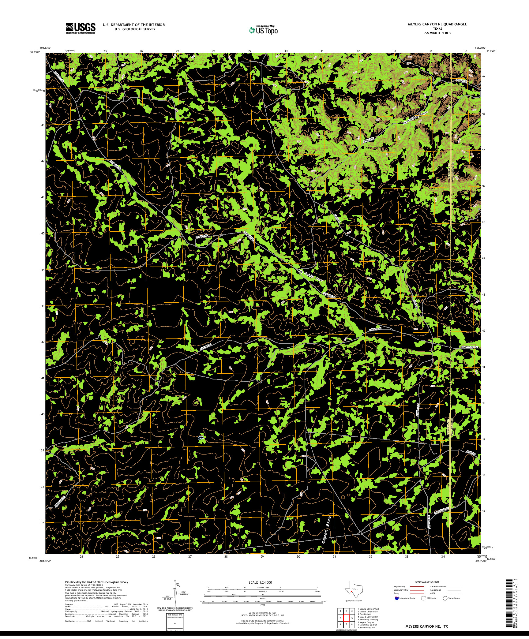 US TOPO 7.5-MINUTE MAP FOR MEYERS CANYON NE, TX