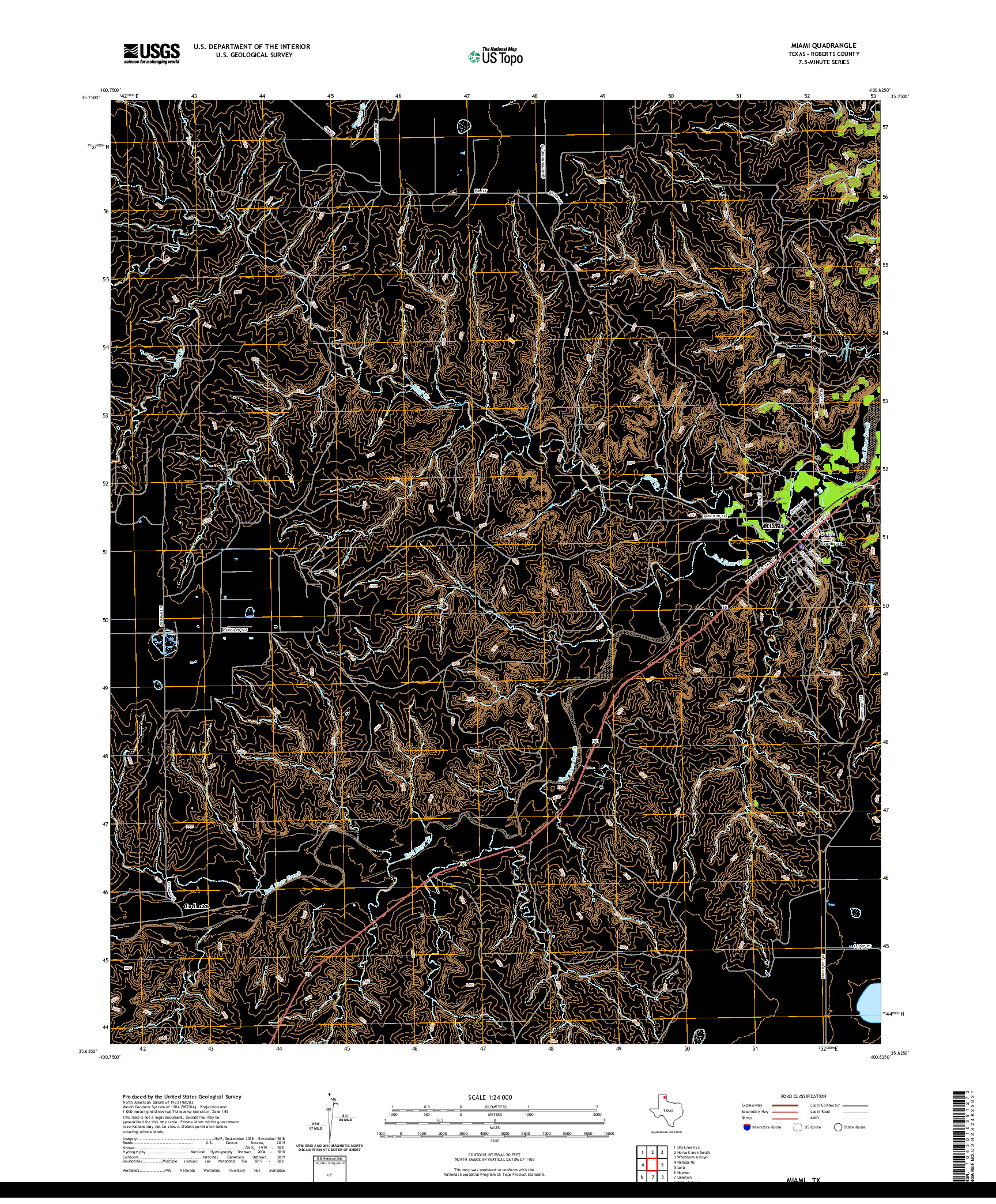 US TOPO 7.5-MINUTE MAP FOR MIAMI, TX