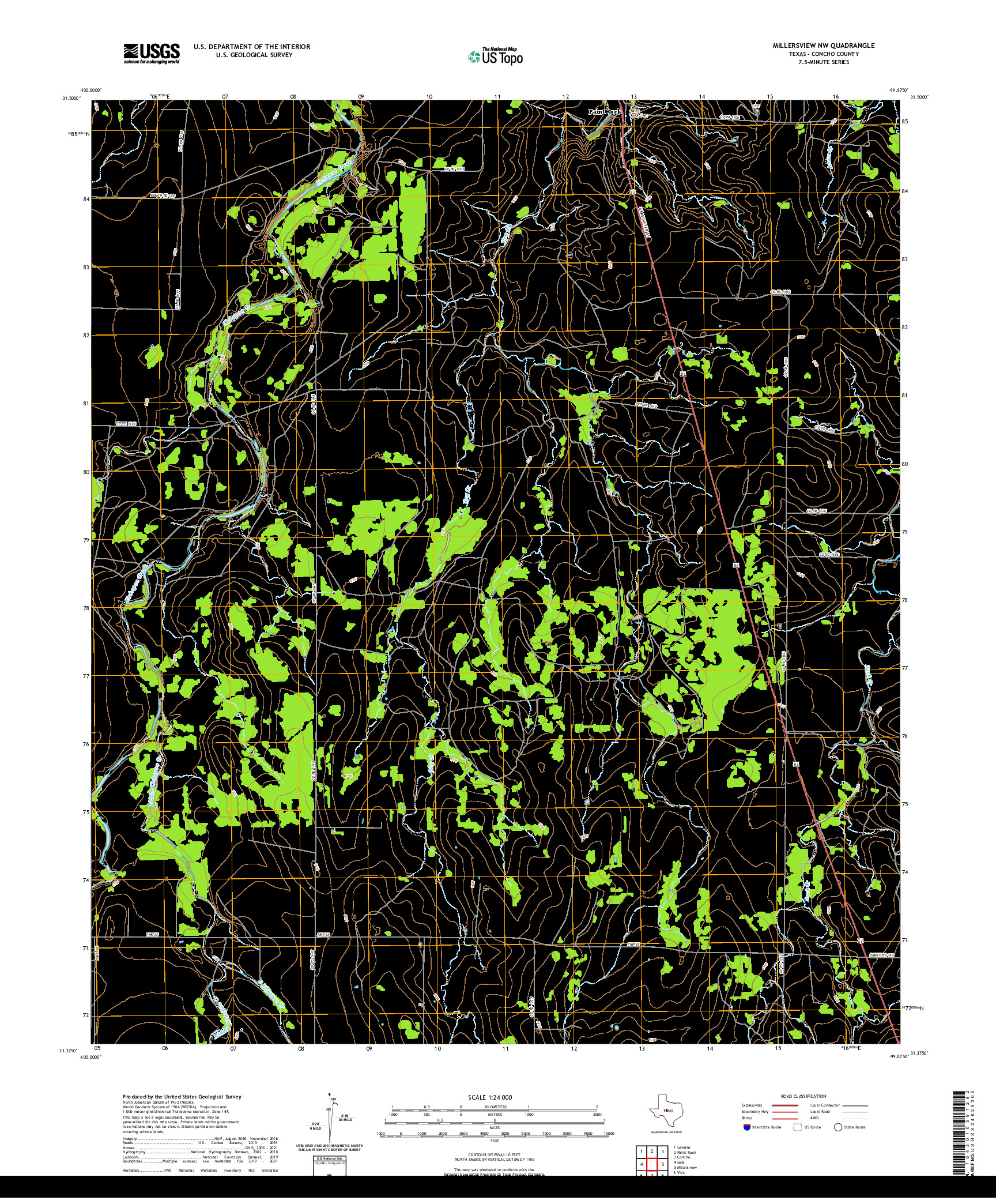 US TOPO 7.5-MINUTE MAP FOR MILLERSVIEW NW, TX