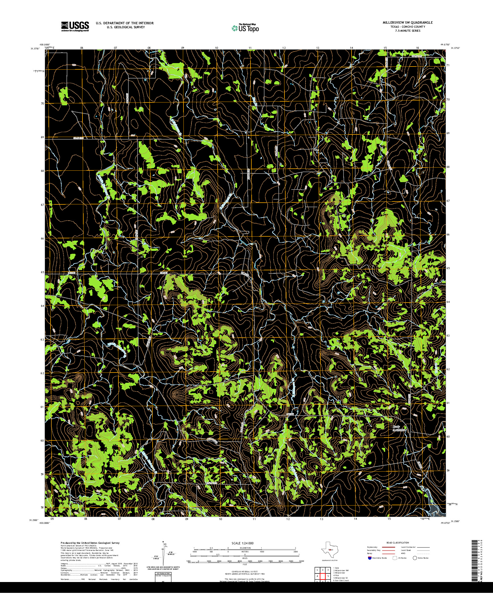 US TOPO 7.5-MINUTE MAP FOR MILLERSVIEW SW, TX