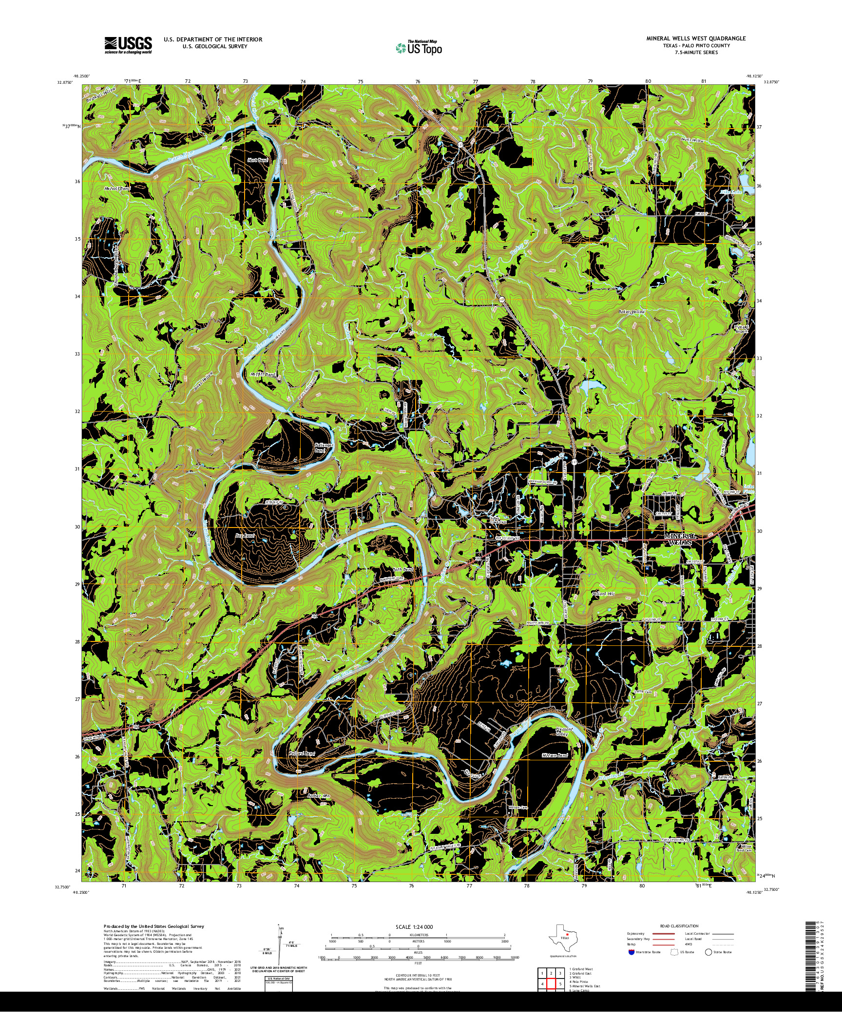 US TOPO 7.5-MINUTE MAP FOR MINERAL WELLS WEST, TX