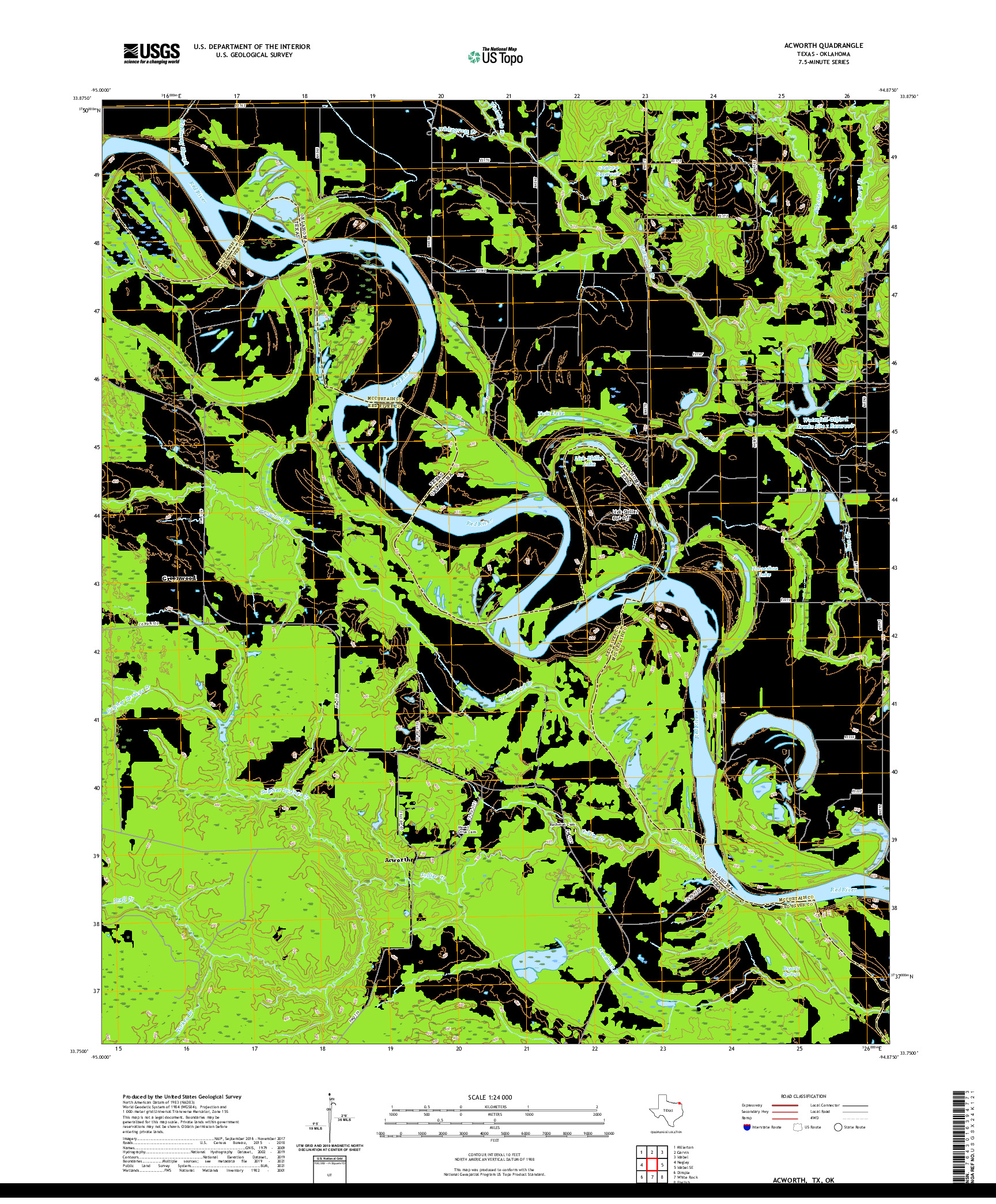 US TOPO 7.5-MINUTE MAP FOR ACWORTH, TX,OK