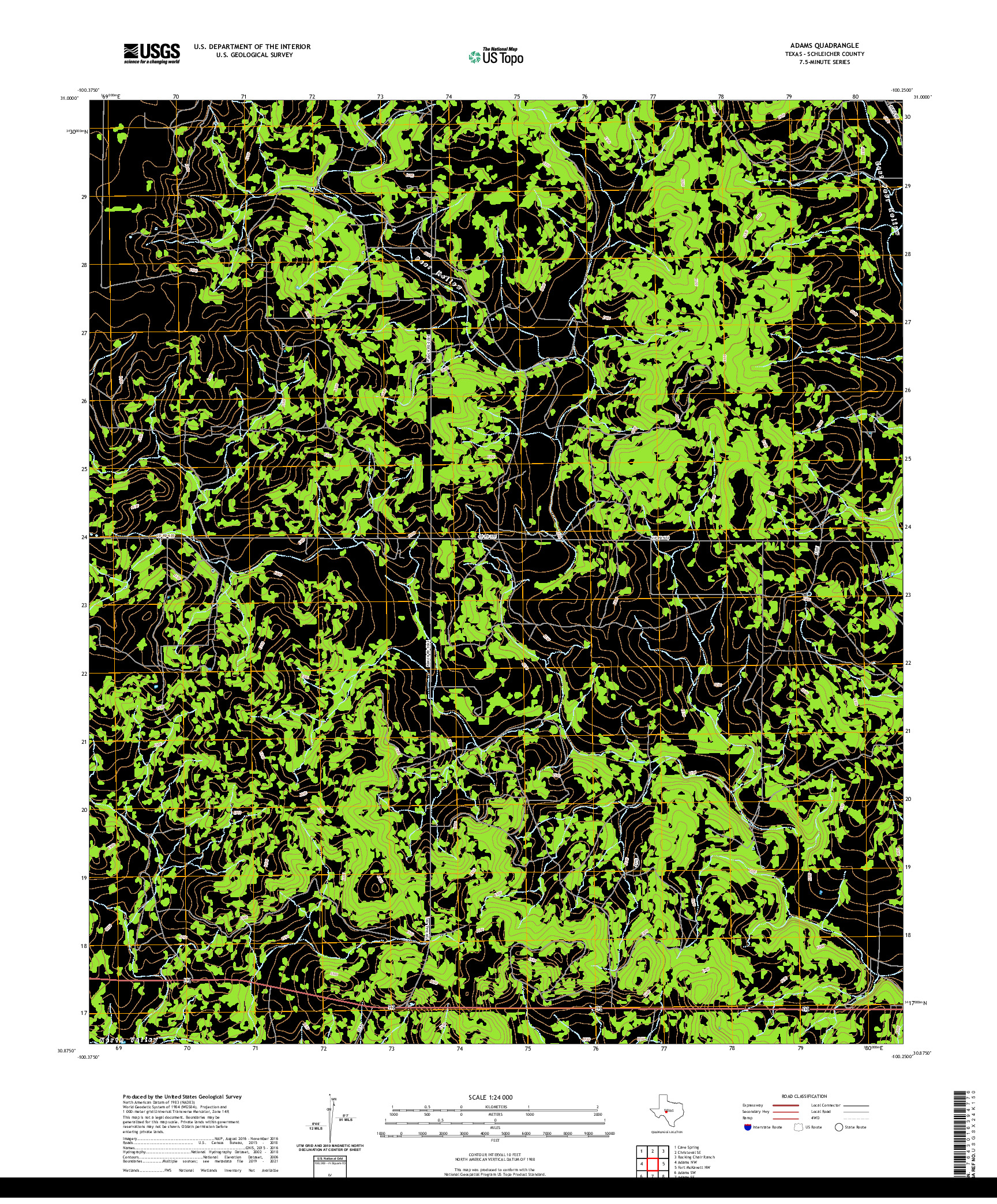 US TOPO 7.5-MINUTE MAP FOR ADAMS, TX