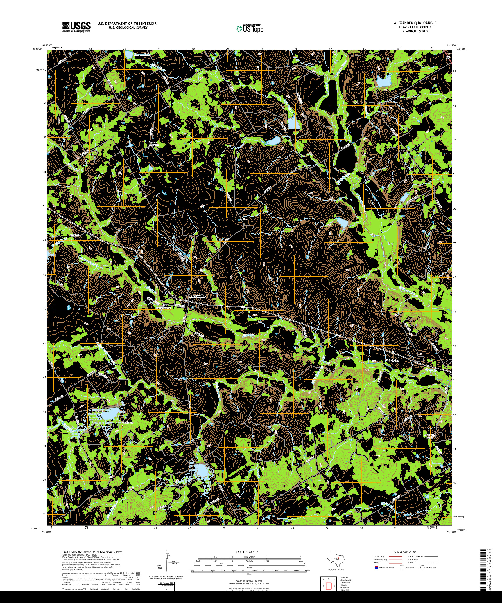 US TOPO 7.5-MINUTE MAP FOR ALEXANDER, TX