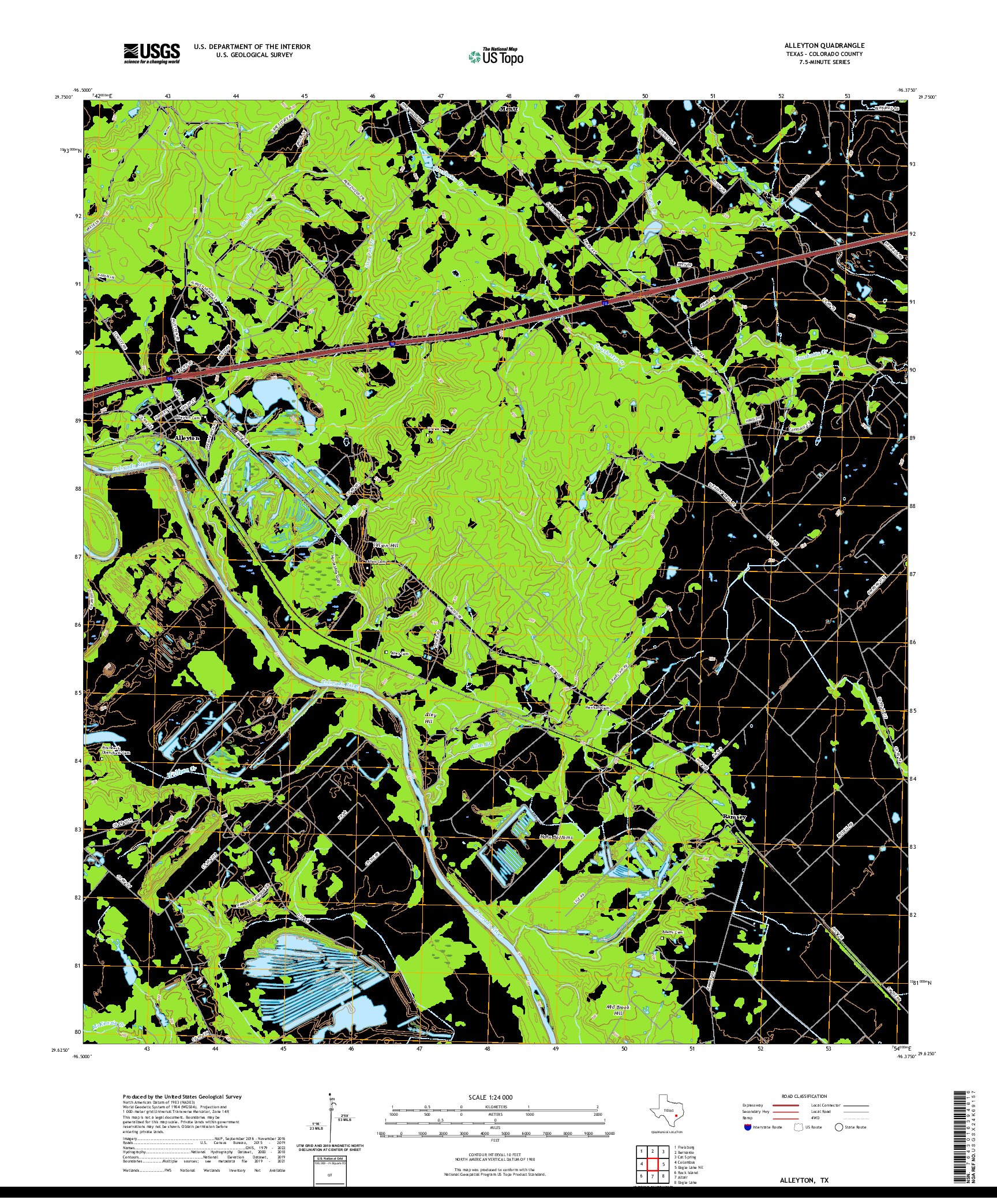 US TOPO 7.5-MINUTE MAP FOR ALLEYTON, TX