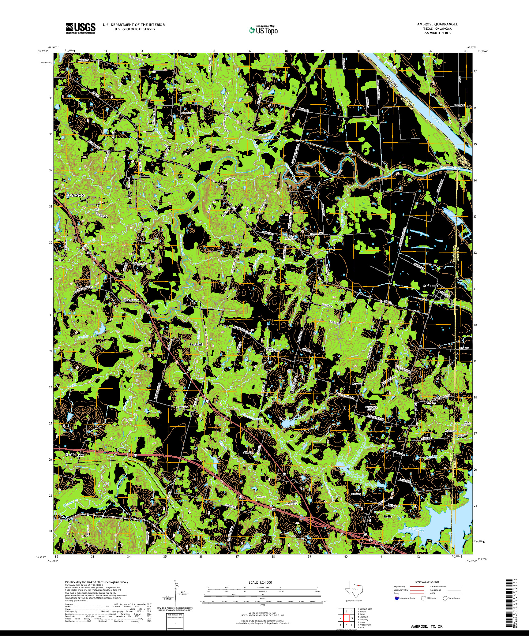 US TOPO 7.5-MINUTE MAP FOR AMBROSE, TX,OK