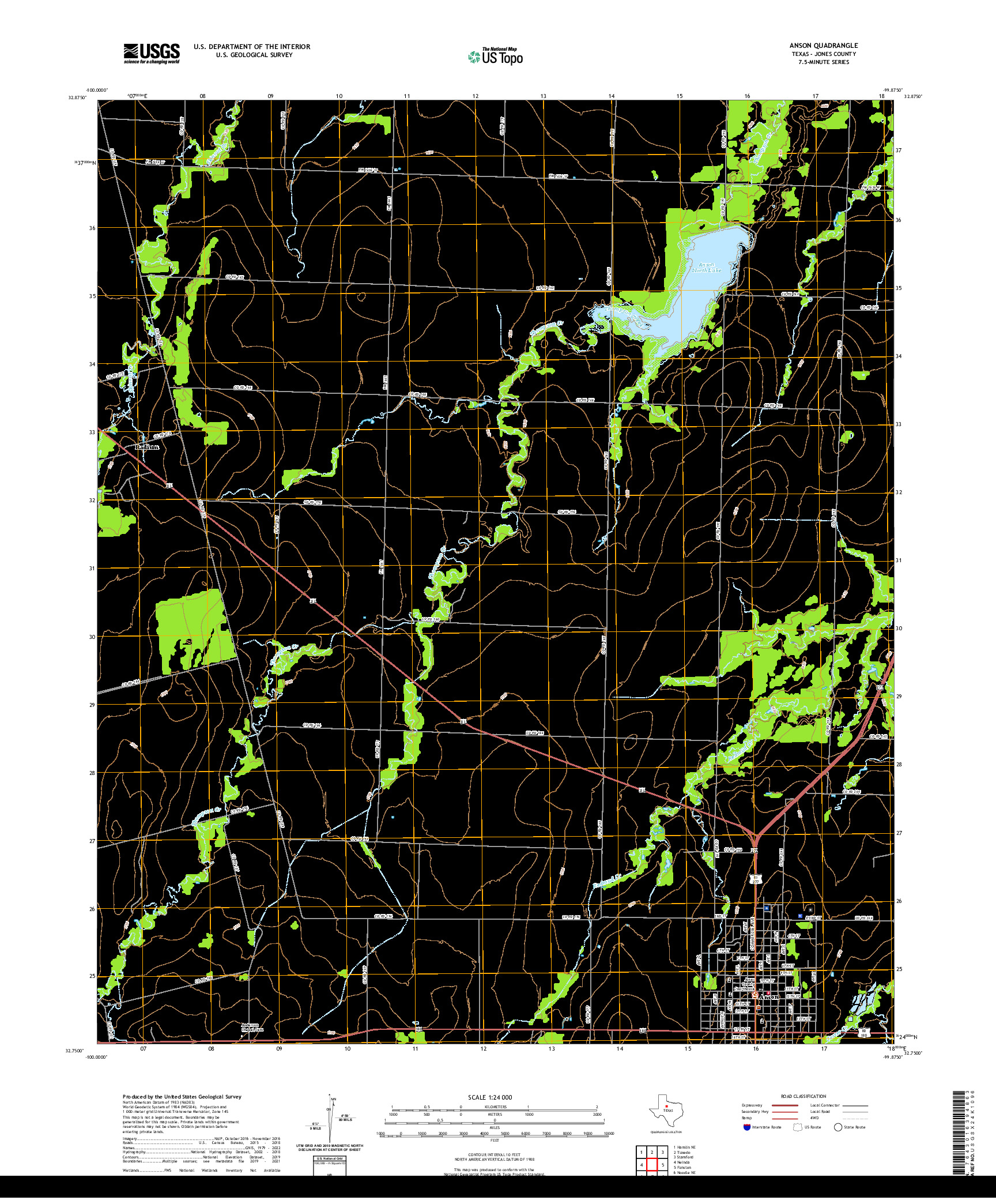 US TOPO 7.5-MINUTE MAP FOR ANSON, TX