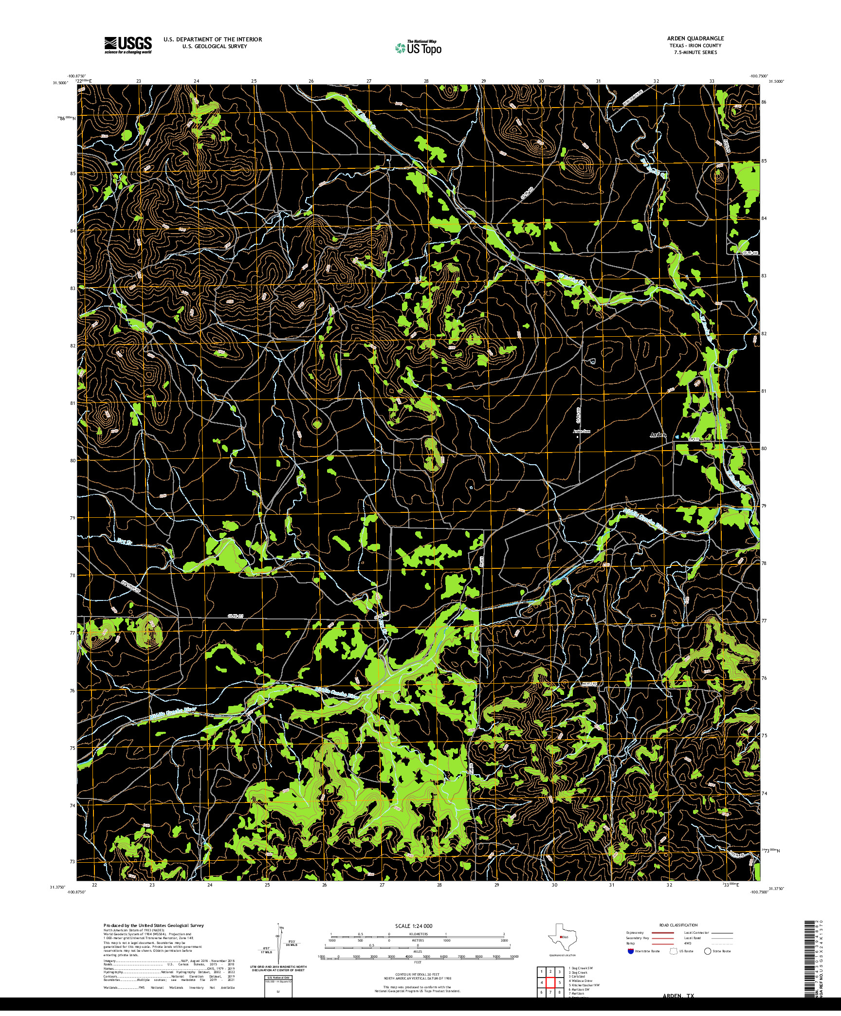 US TOPO 7.5-MINUTE MAP FOR ARDEN, TX