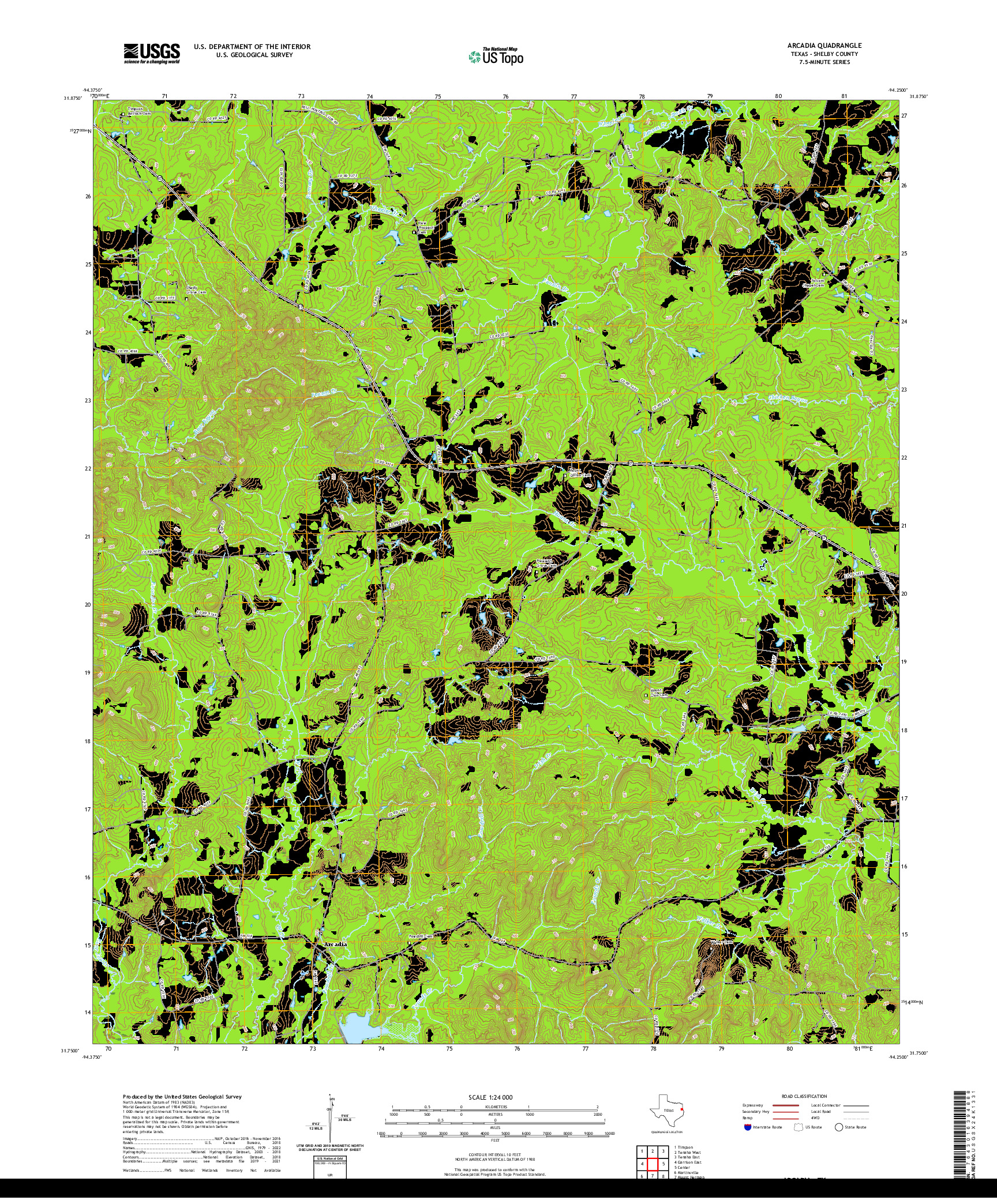 US TOPO 7.5-MINUTE MAP FOR ARCADIA, TX