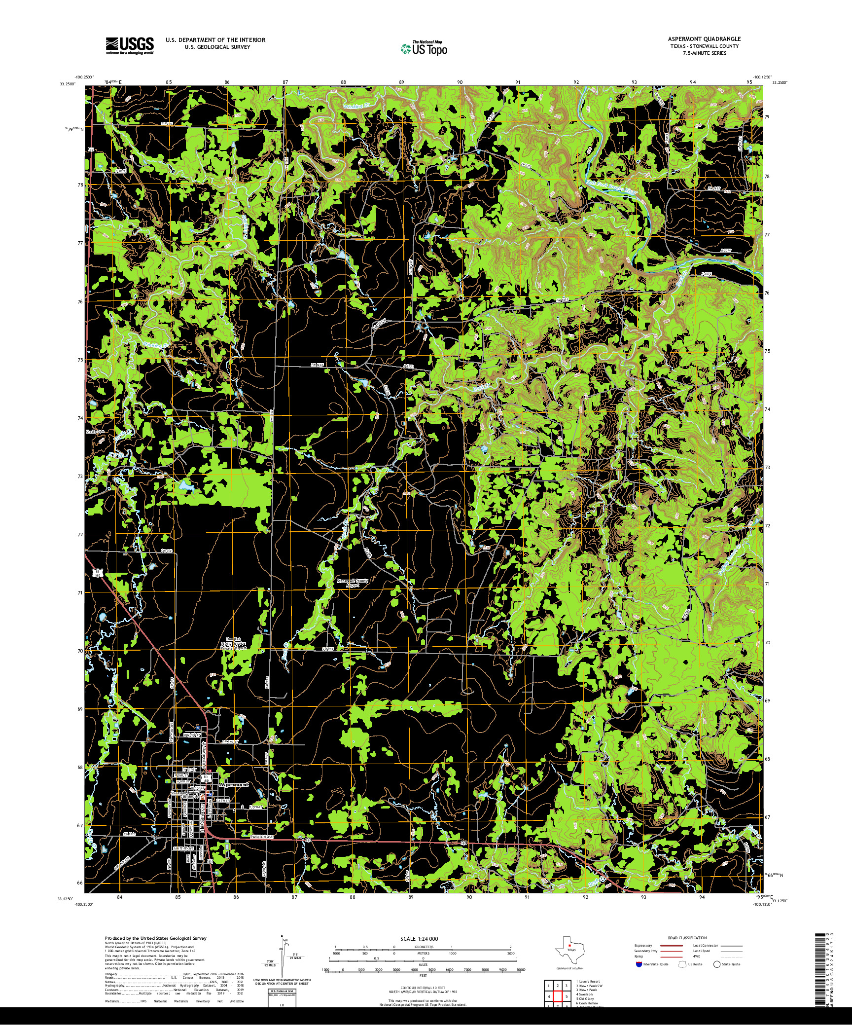 US TOPO 7.5-MINUTE MAP FOR ASPERMONT, TX