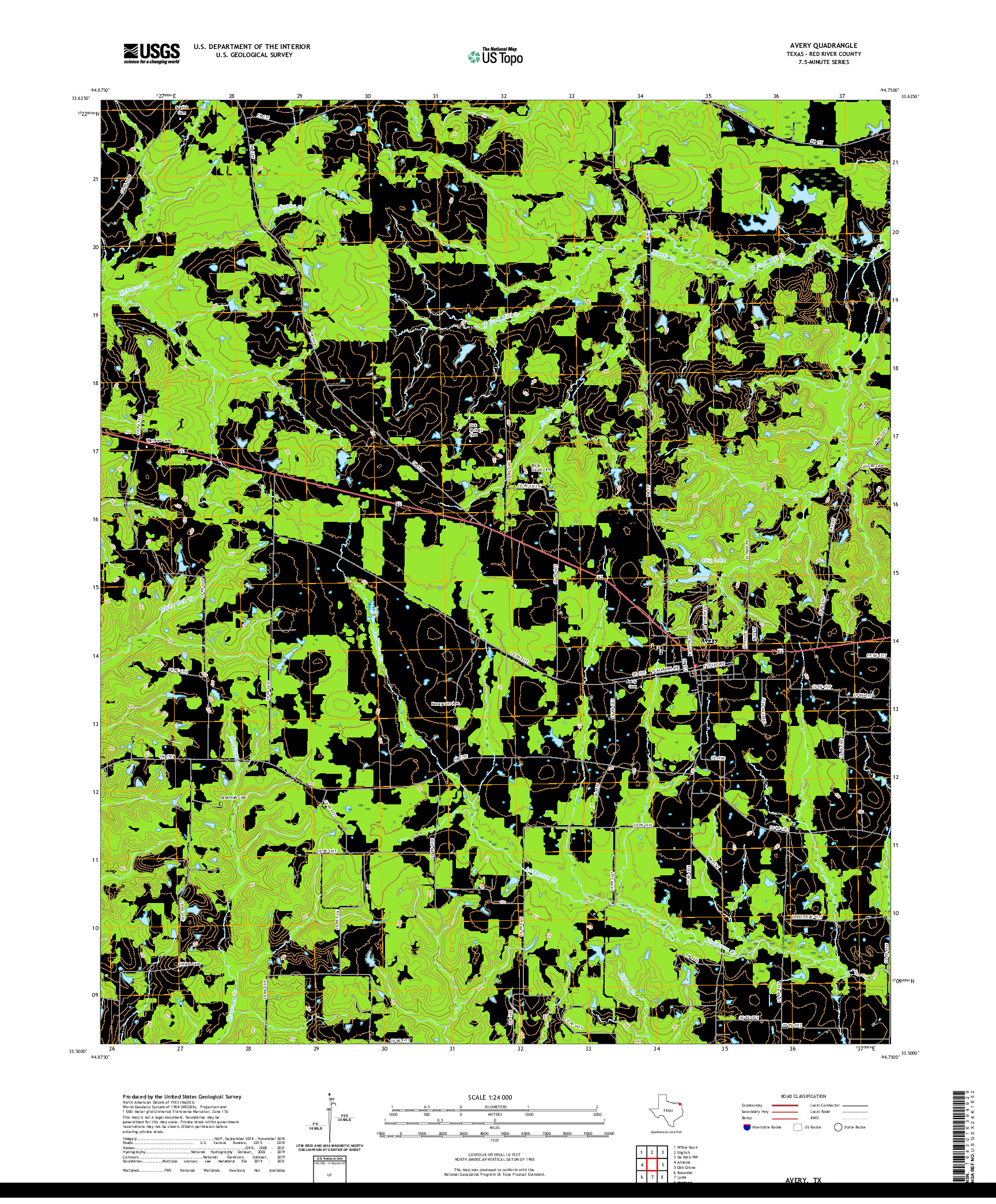 US TOPO 7.5-MINUTE MAP FOR AVERY, TX