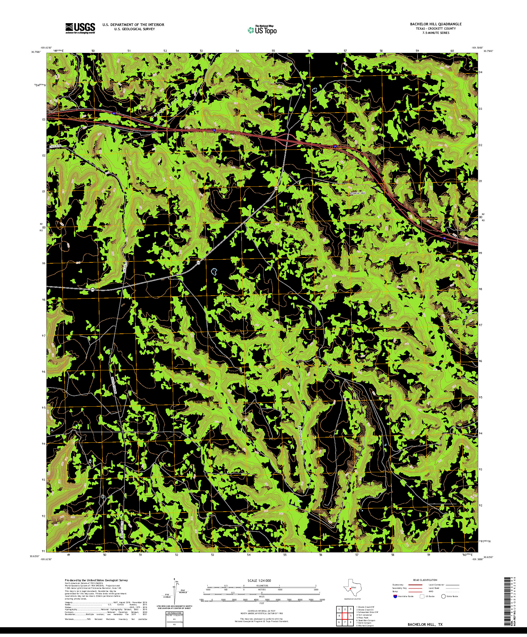 US TOPO 7.5-MINUTE MAP FOR BACHELOR HILL, TX